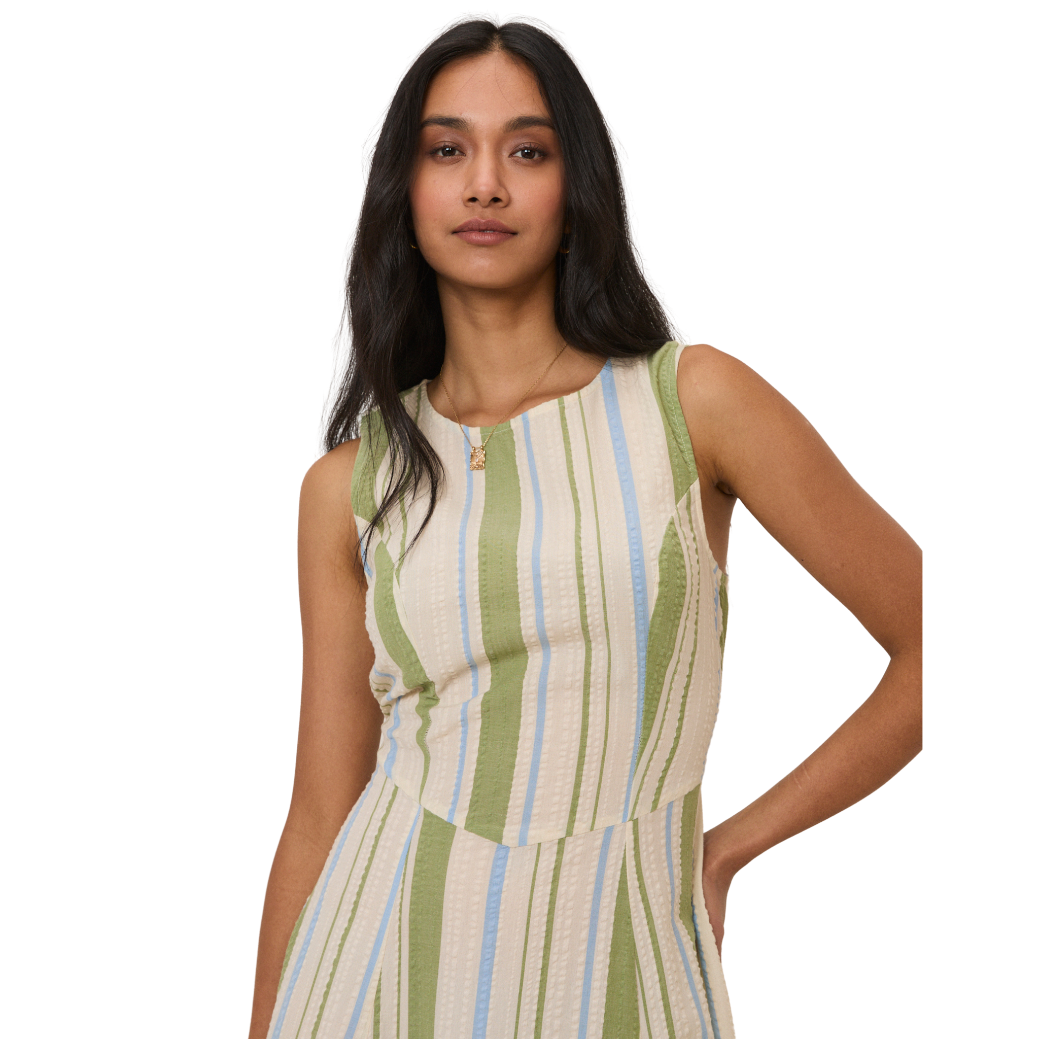 Womens Nobody's Child White/Green Stripe Cedar Midi Dress