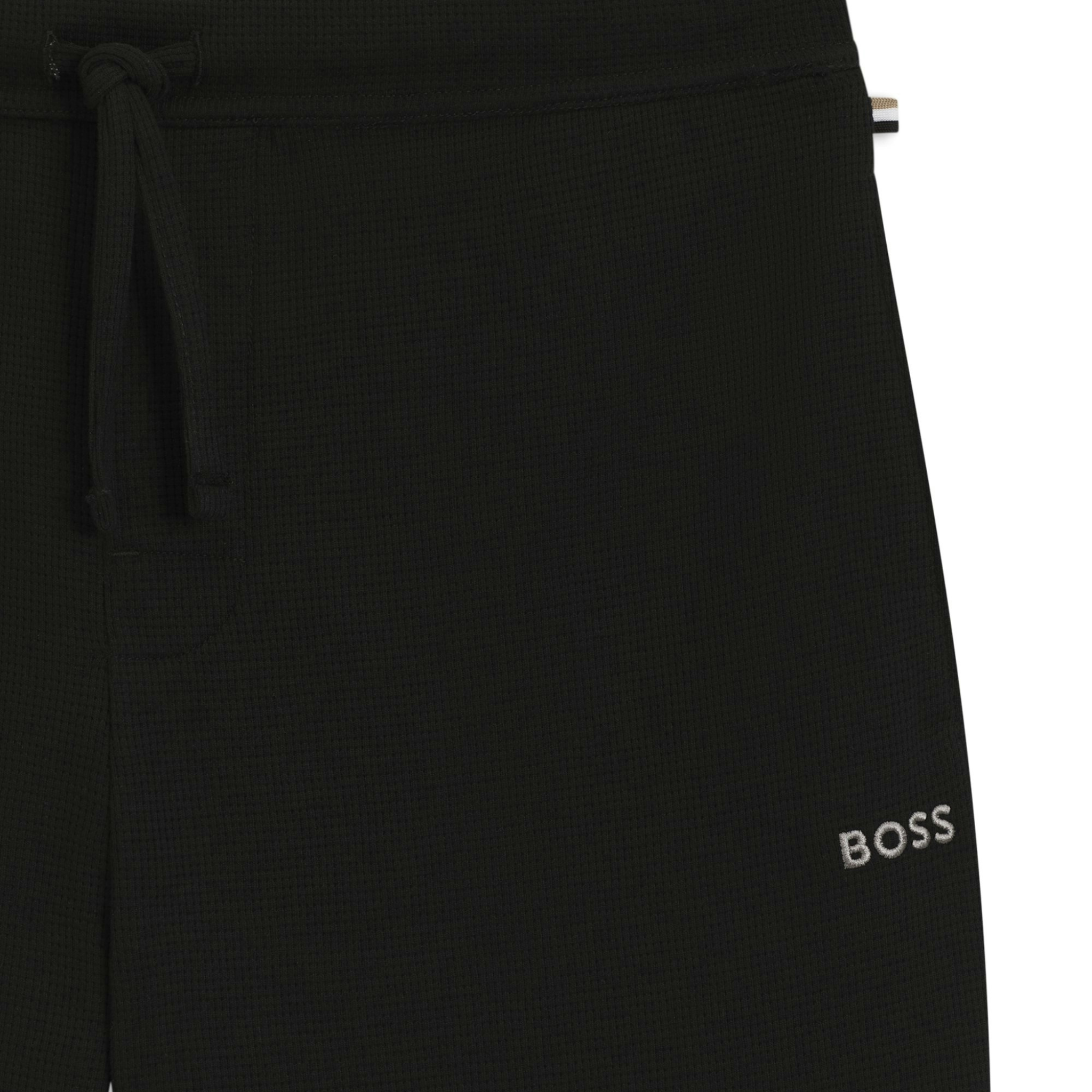 Mens BOSS Black Waffle Lounge Shorts