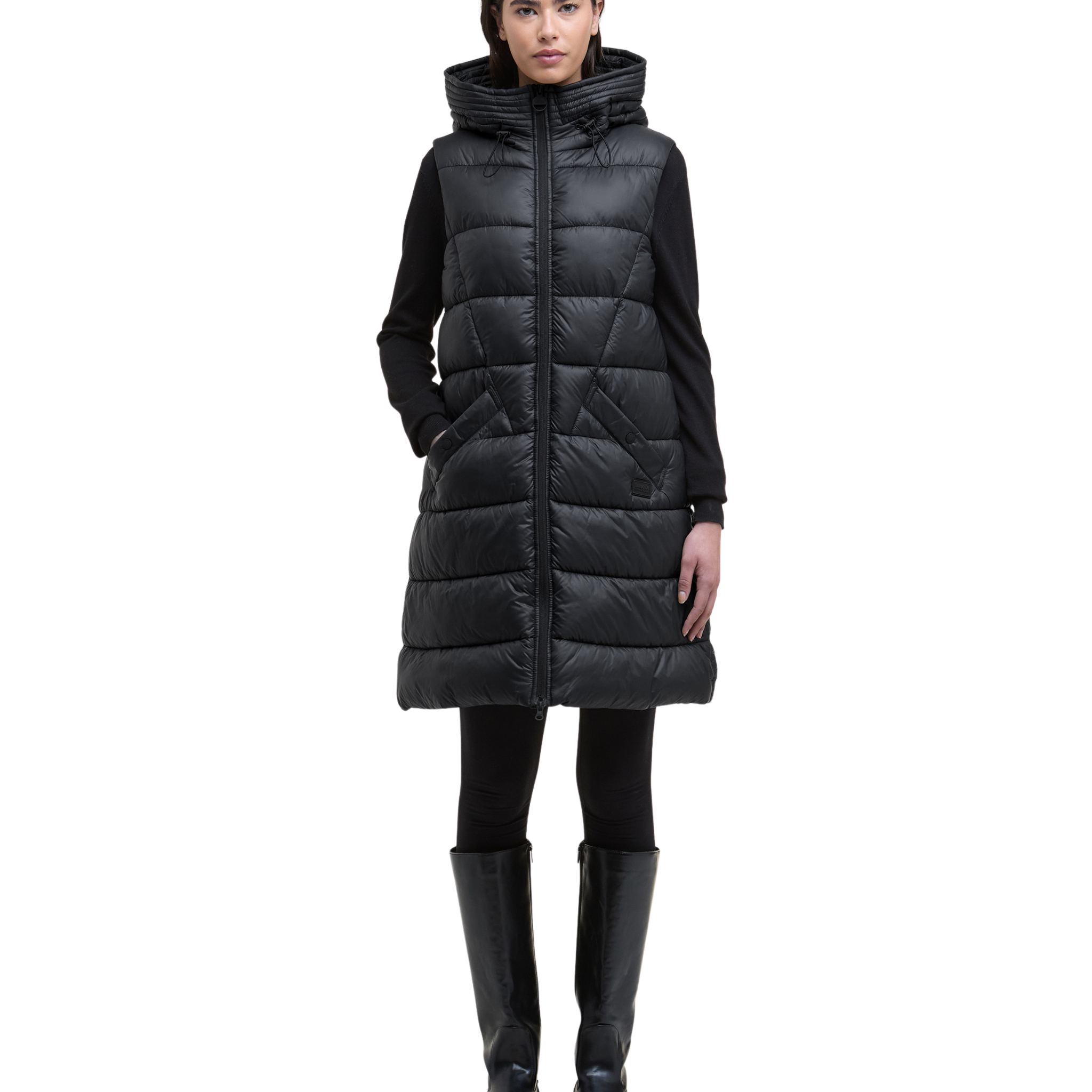Womens Barbour International Black Cecilla Padded Longline Gilet