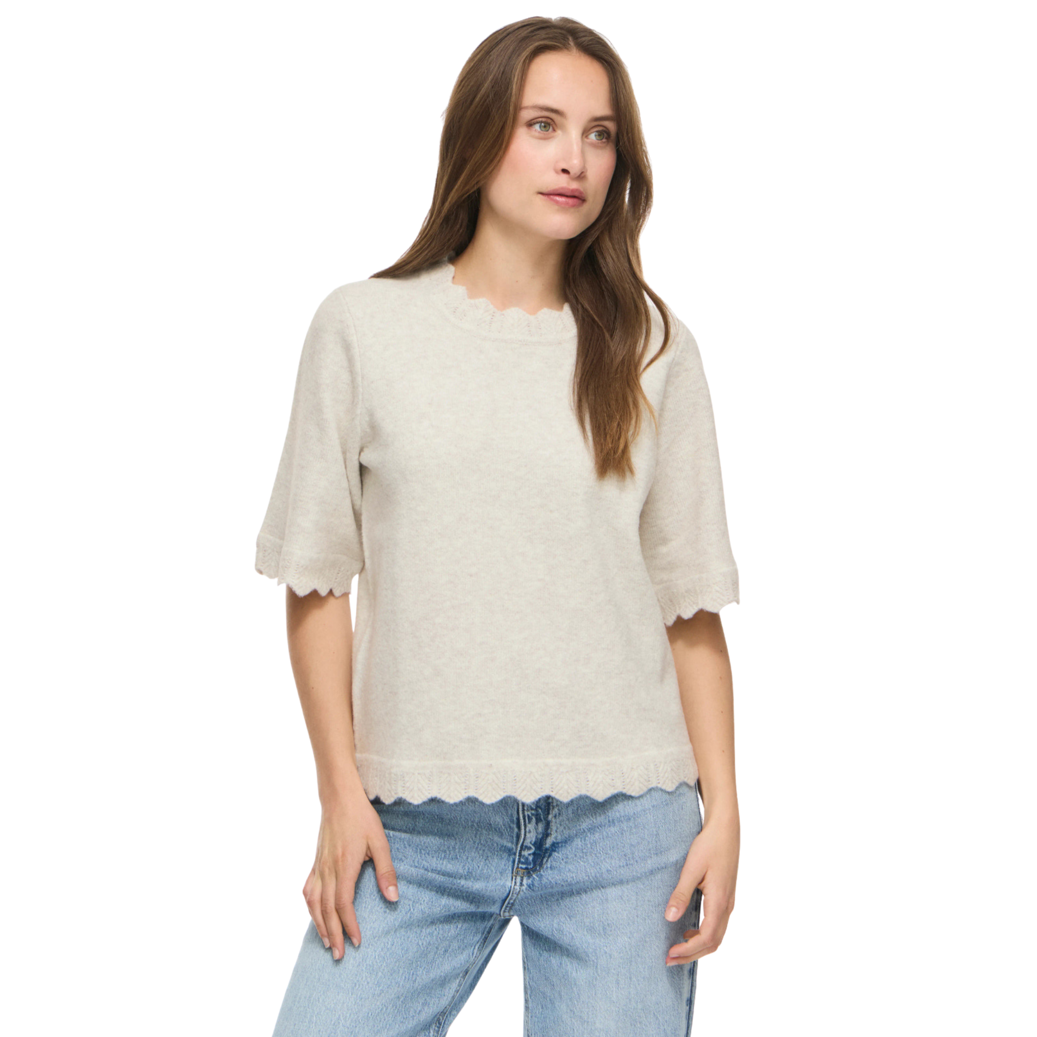 Womens Vila Super Light Natural Vinikolina 2/4 Sleeve Knit