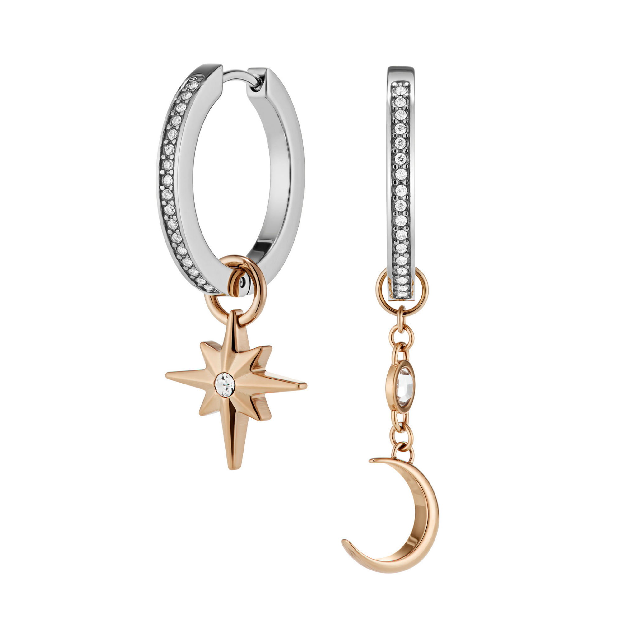 Womens Olivia Burton Silver Celestial Star & Moon Huggie Drop Earrings