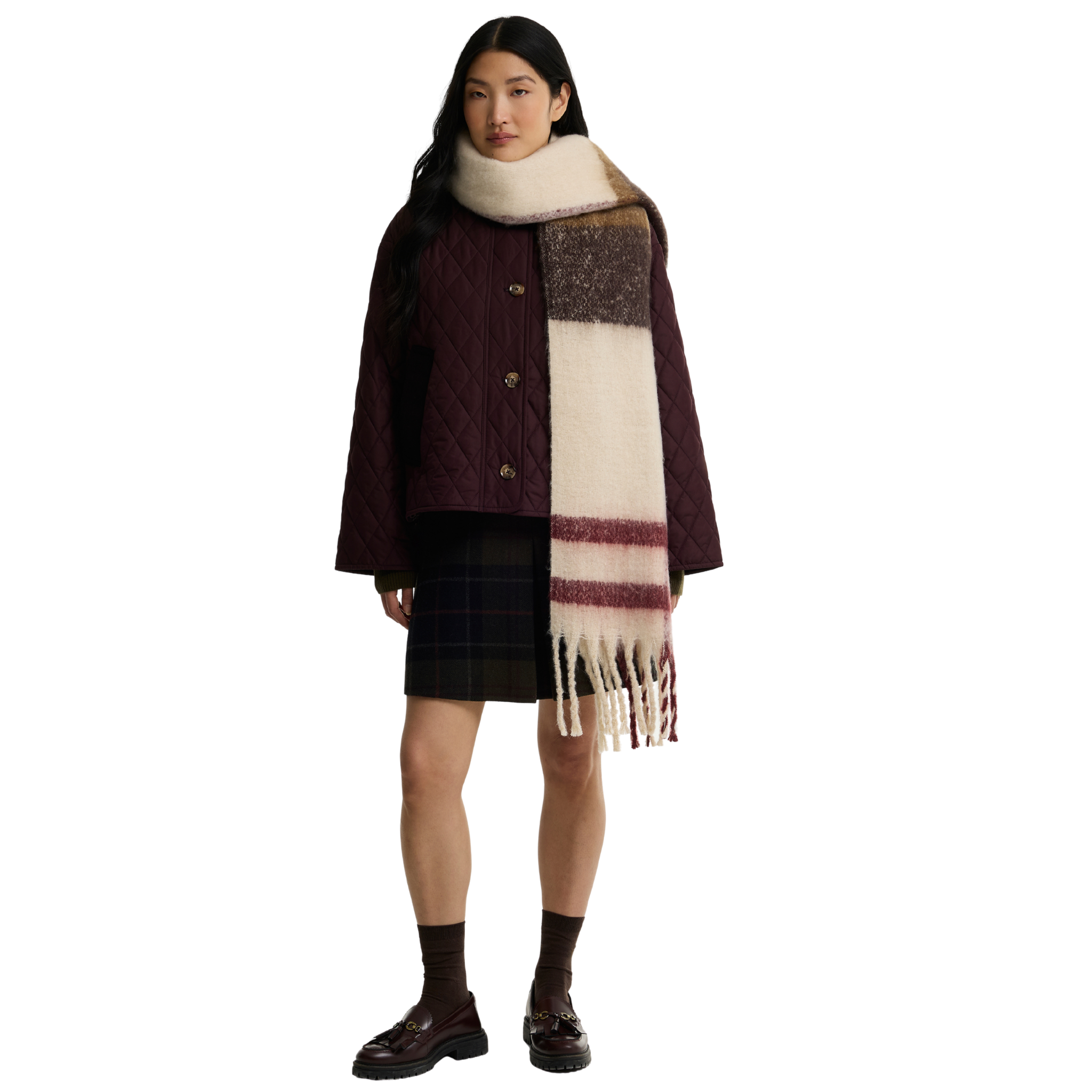 Womens Barbour Ecru Muted Tartan Isla Boucle Scarf