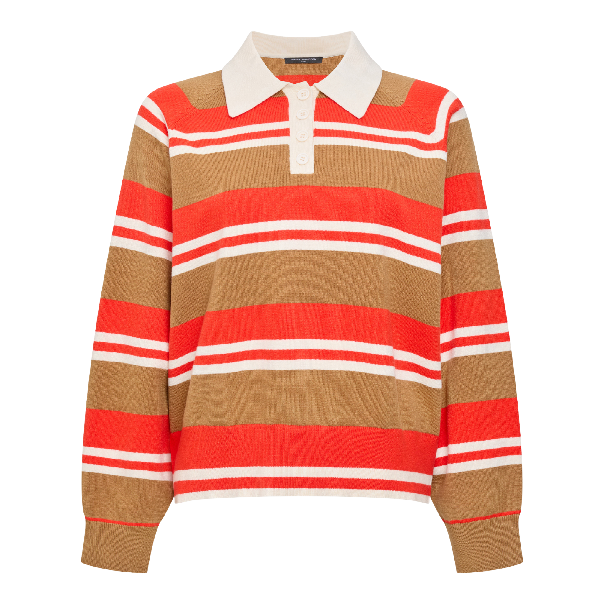 Womens French Connection Tobacco Neutral Yaz Stripe Polo Jumper