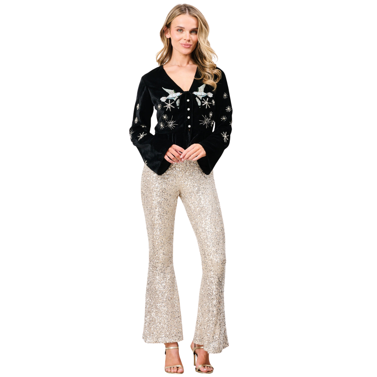 Womens Hope & Ivy Black Glacia Embellished Top