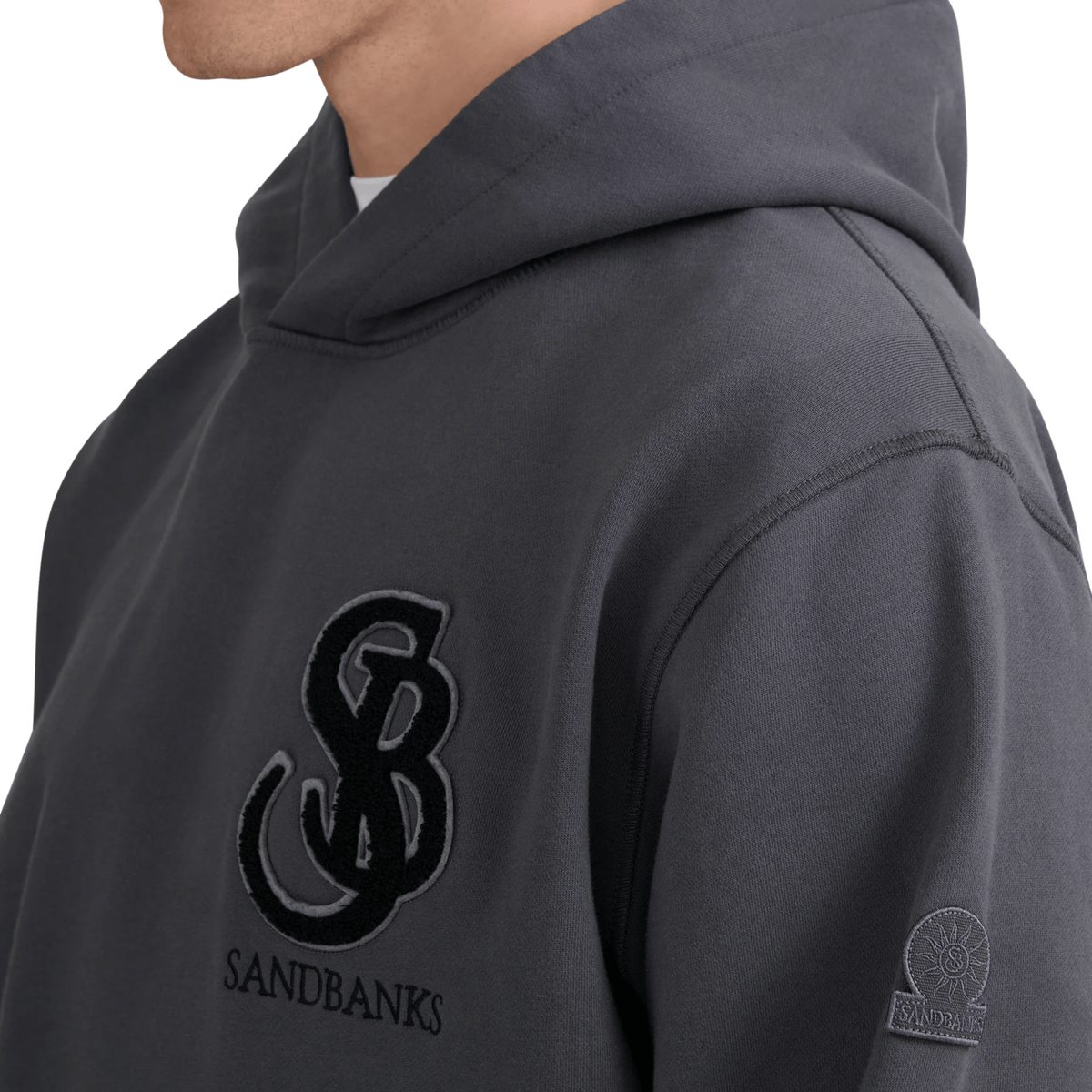 Mens Sandbanks Anthracite Boucle SB Badge Hoodie
