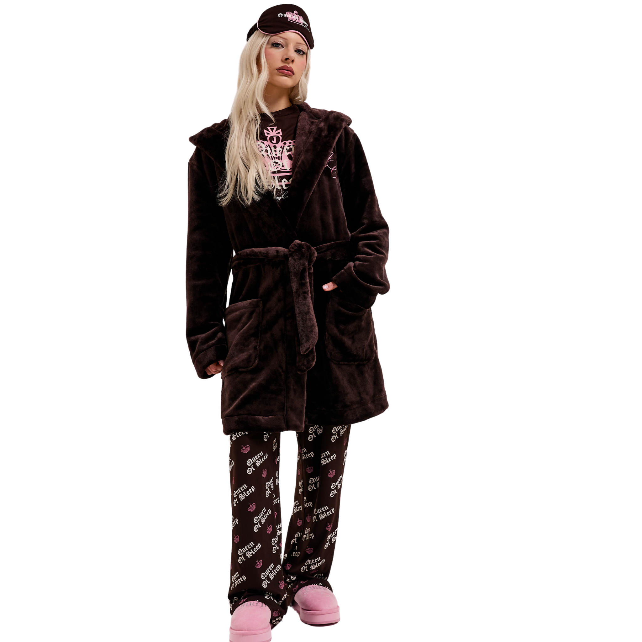 Womens Juicy Couture Java Crown Plush Hooded Robe