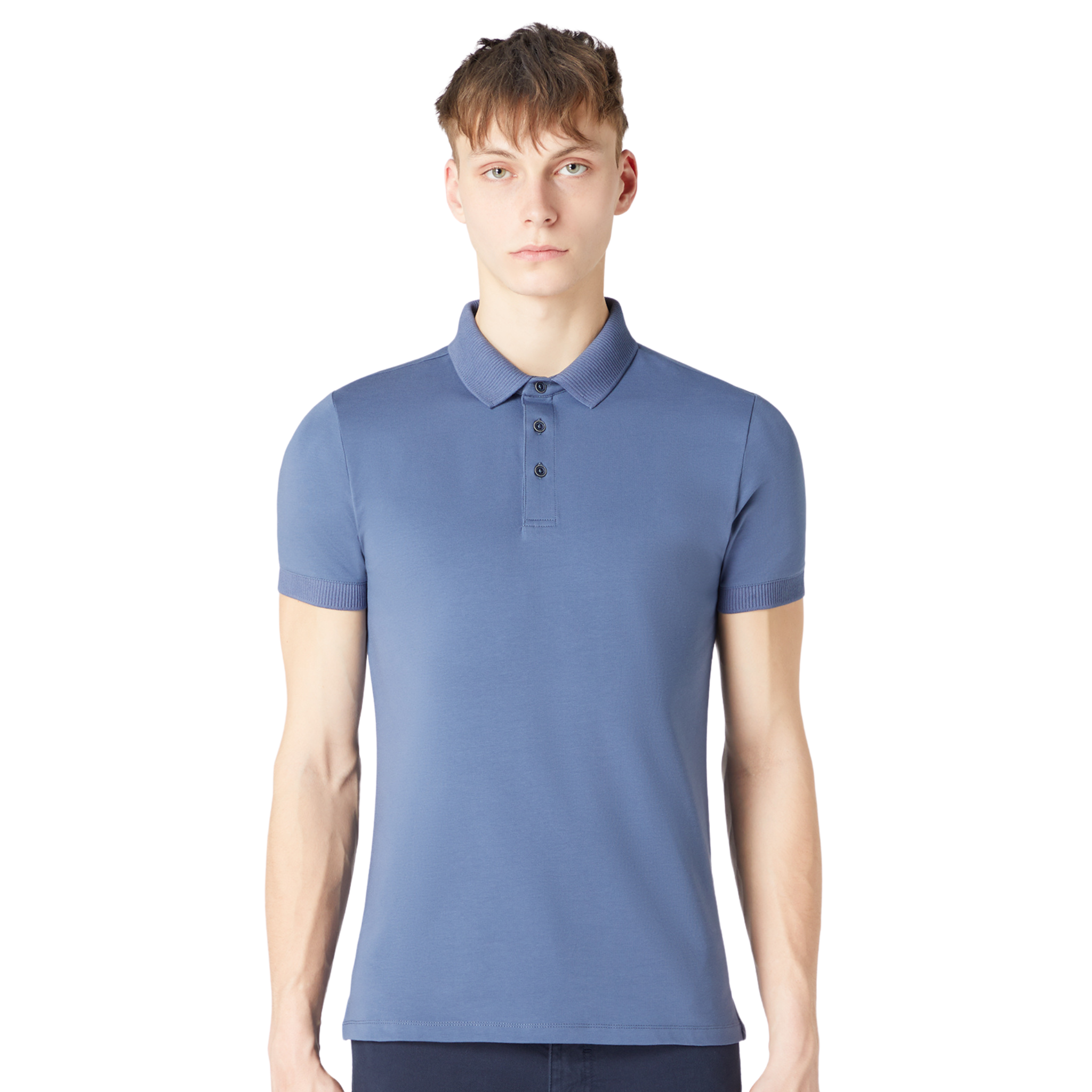 Mens Remus Uomo Blue Cotton Stretch S/s Polo Shirt