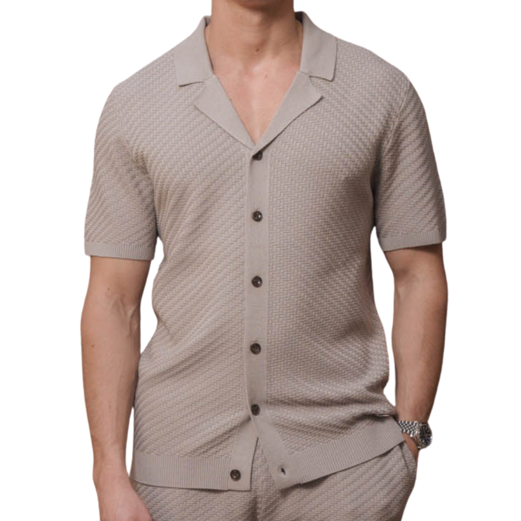 Mens Belier Stone Alfonso Patterned Knit S/s Shirt