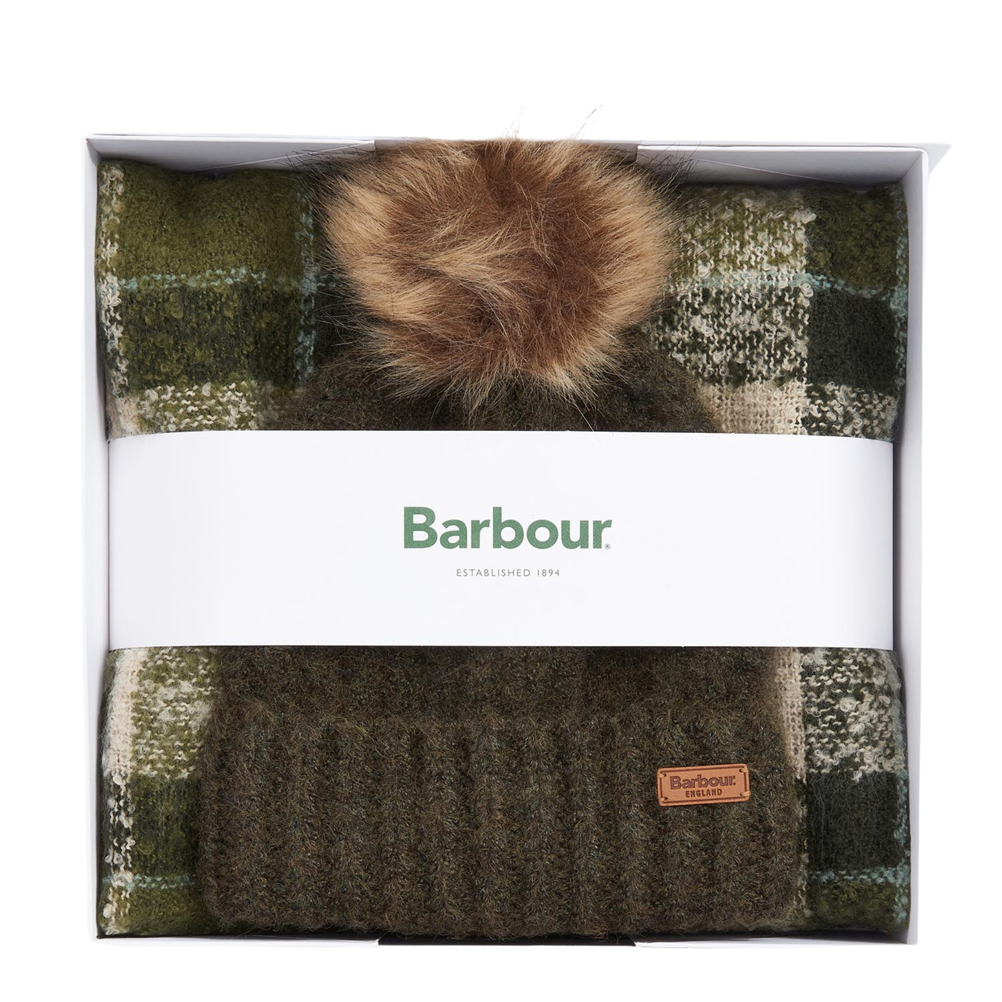 Womens Barbour Ancient Loden/Dark Green Saltburn Beanie & Scarf Gift Set