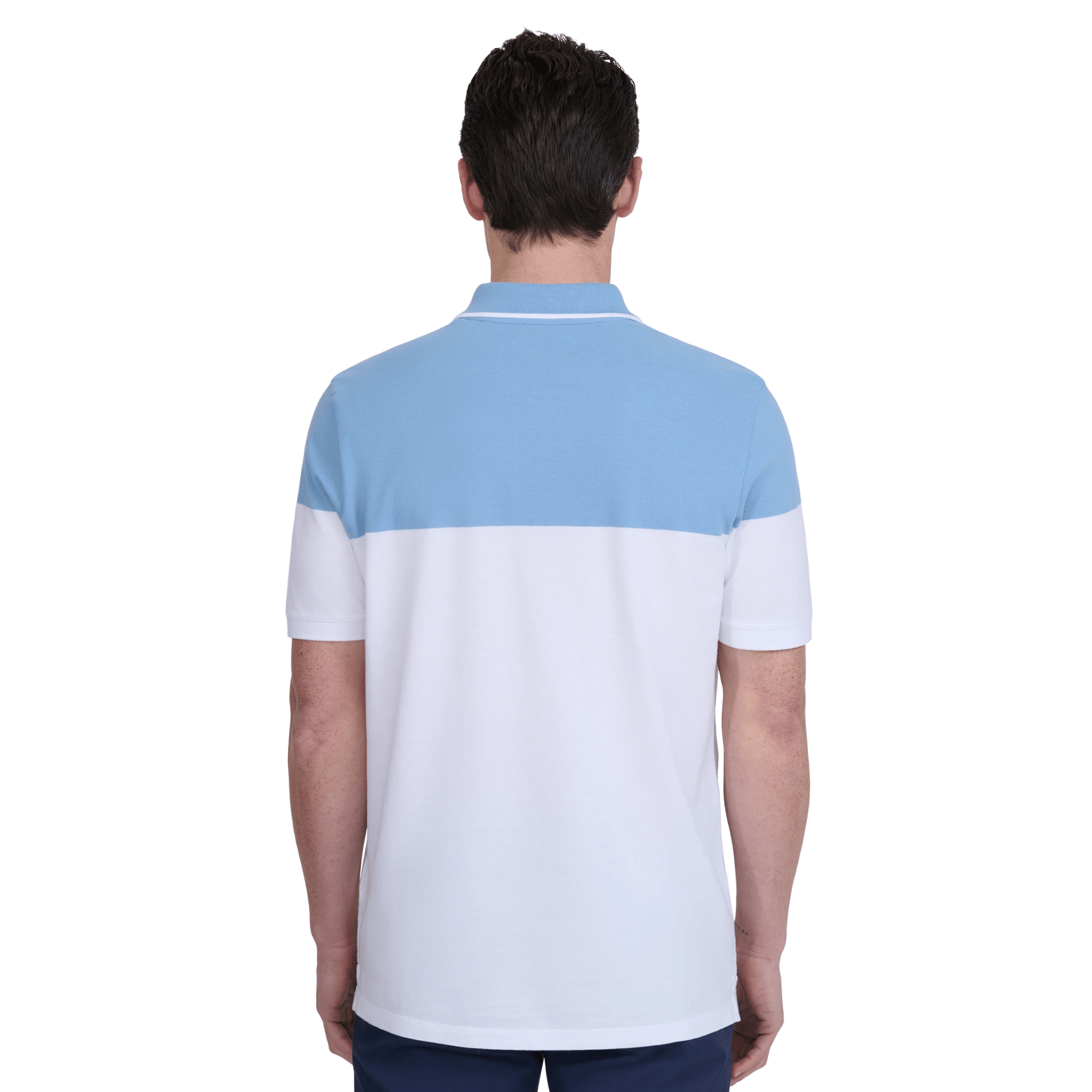 Mens Sandbanks Dusty Blue Colour Block Zip S/s Polo Shirt