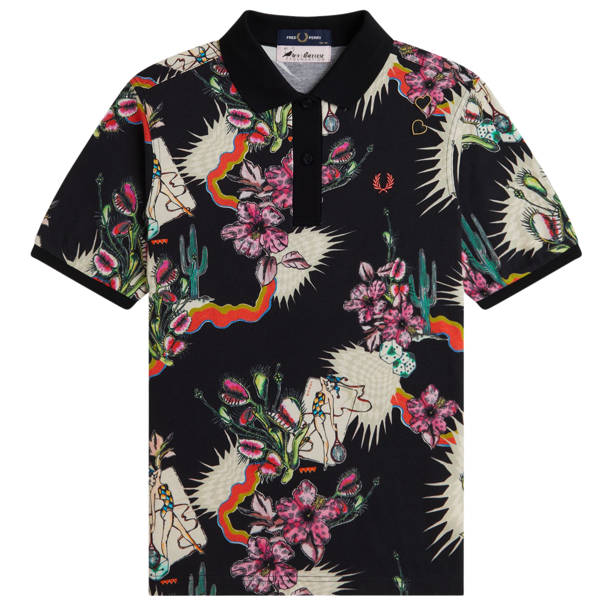 Womens Fred Perry x Amy Winehouse Black Printed S/s Polo Shirt