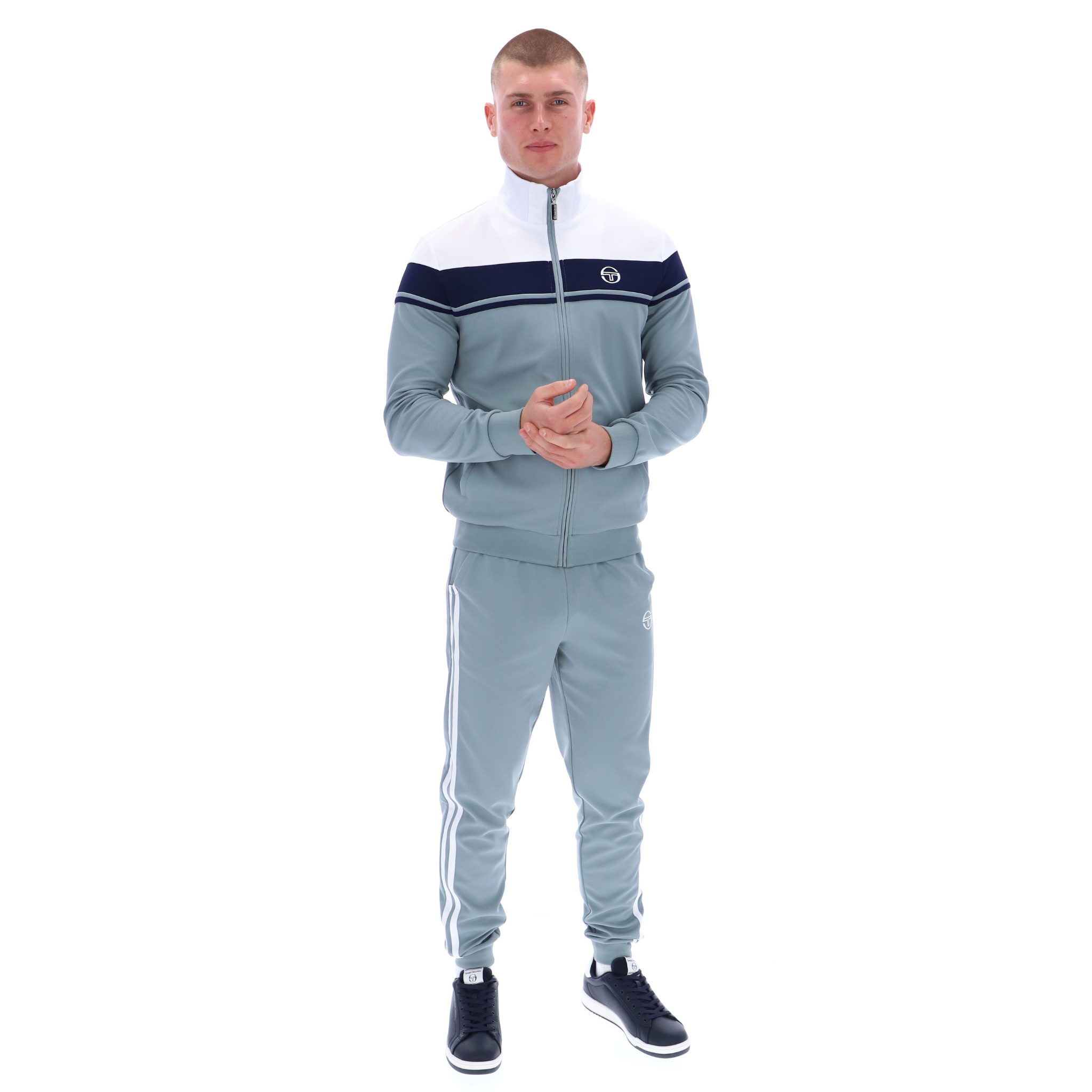 Mens Sergio Tacchini White/Maritime Blue/Lead Damarindo Track Top