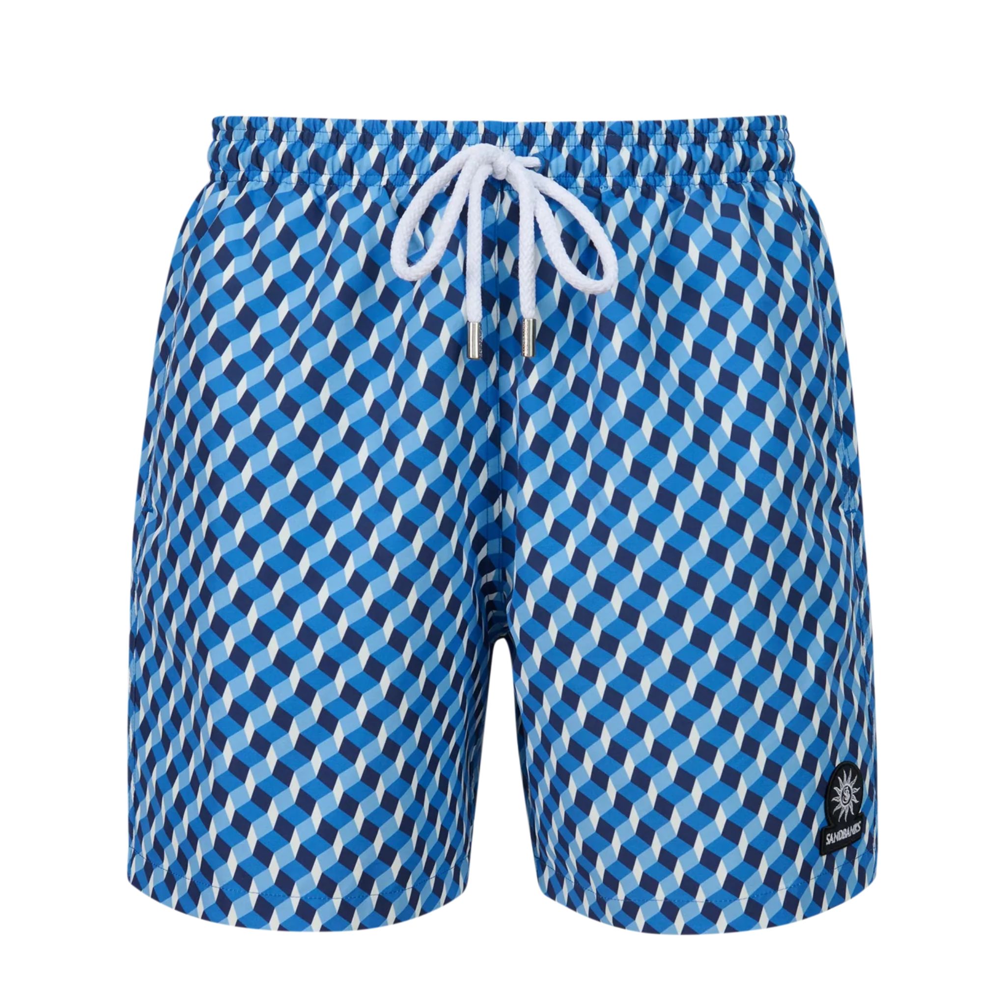 Mens Sandbanks Blue Geometric Swim Shorts