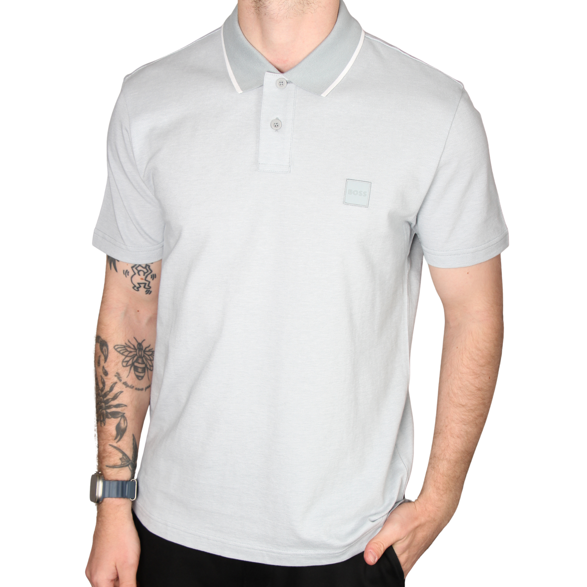 Mens BOSS Grey Passerford Tipped S/s Polo Shirt