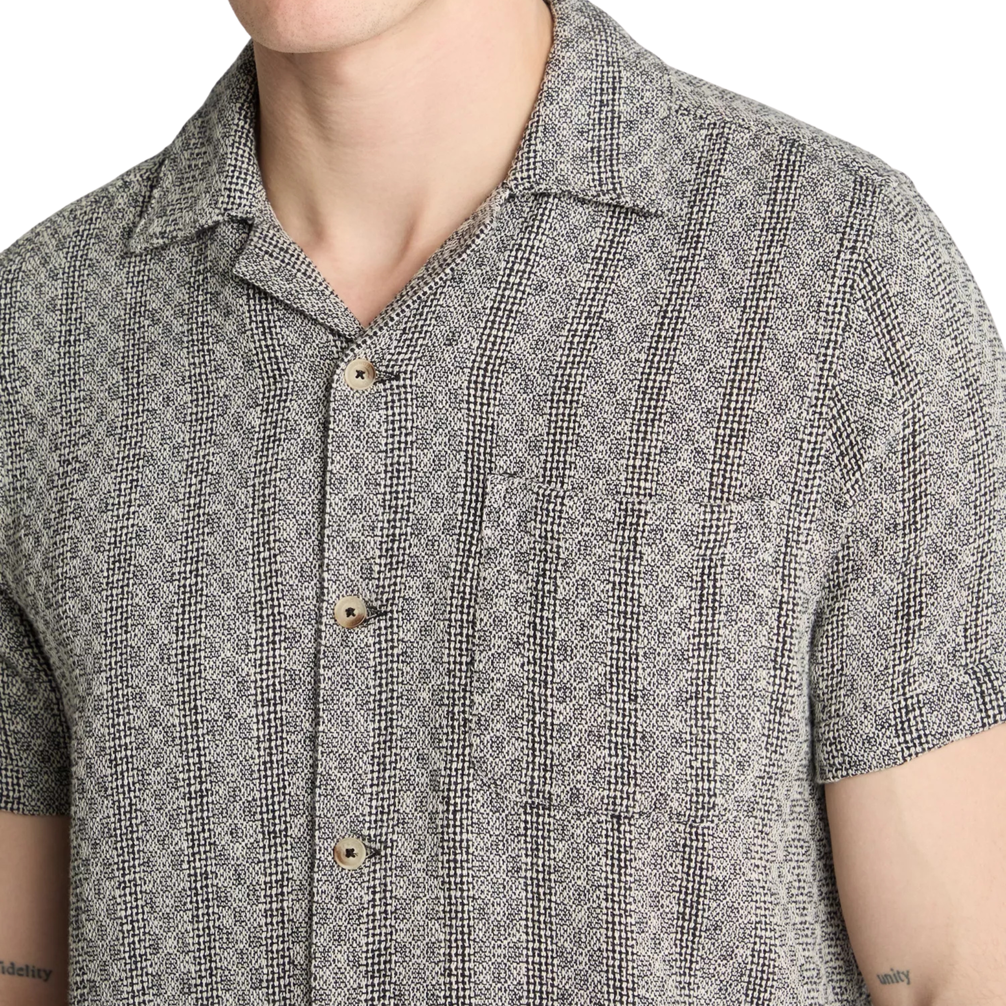 Mens Remus Uomo Charcoal Woven Knit Tapered S/s Shirt