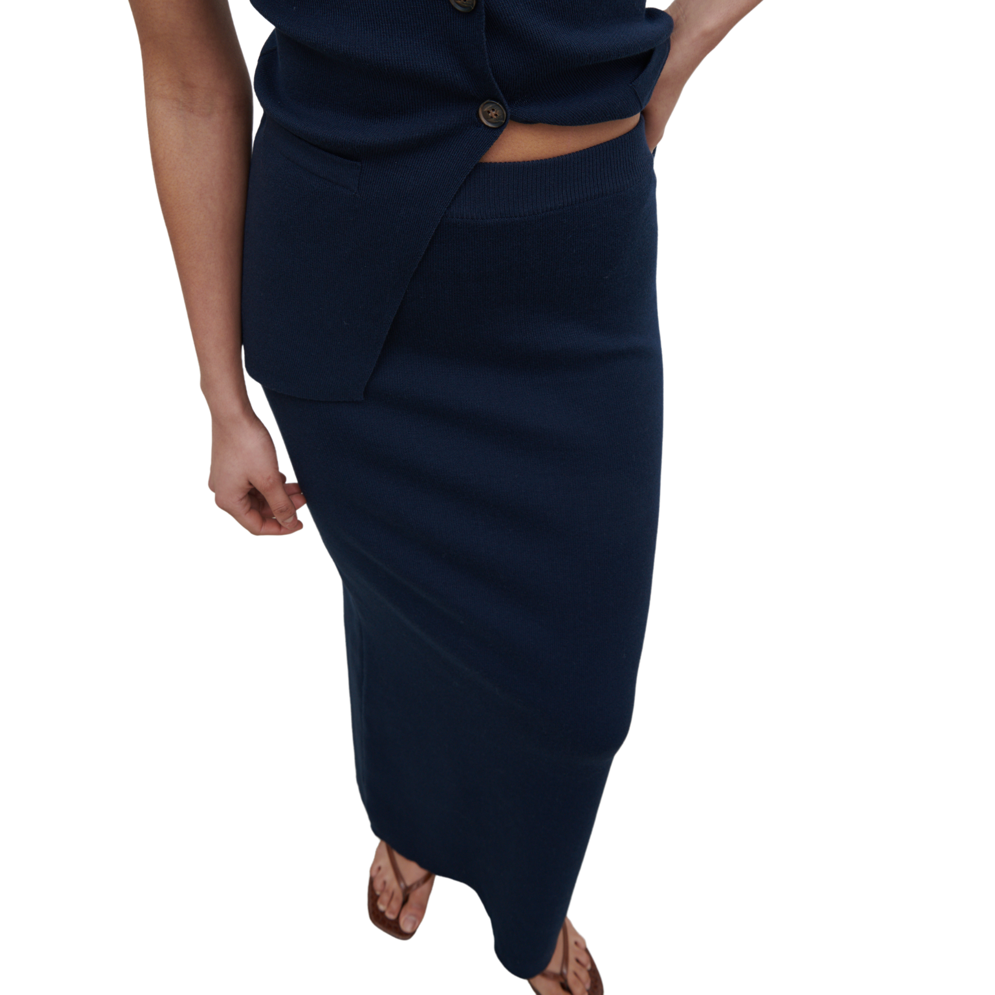 Womens Pretty Lavish Navy Alba Knit Maxi Skirt