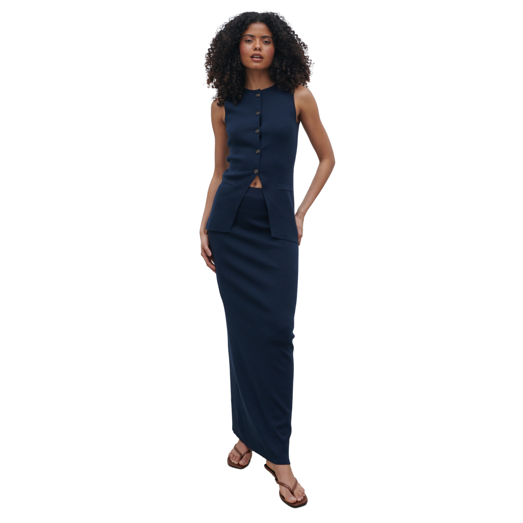 Womens Pretty Lavish Navy Alba Knit Maxi Skirt
