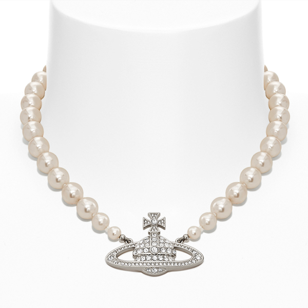 Vivienne Westwood Platinum/Creamrose One Row Pearl Bas Relief Choker