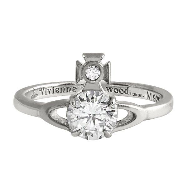 Vivienne Westwood Platinum/White Crystal Reina Petite Ring