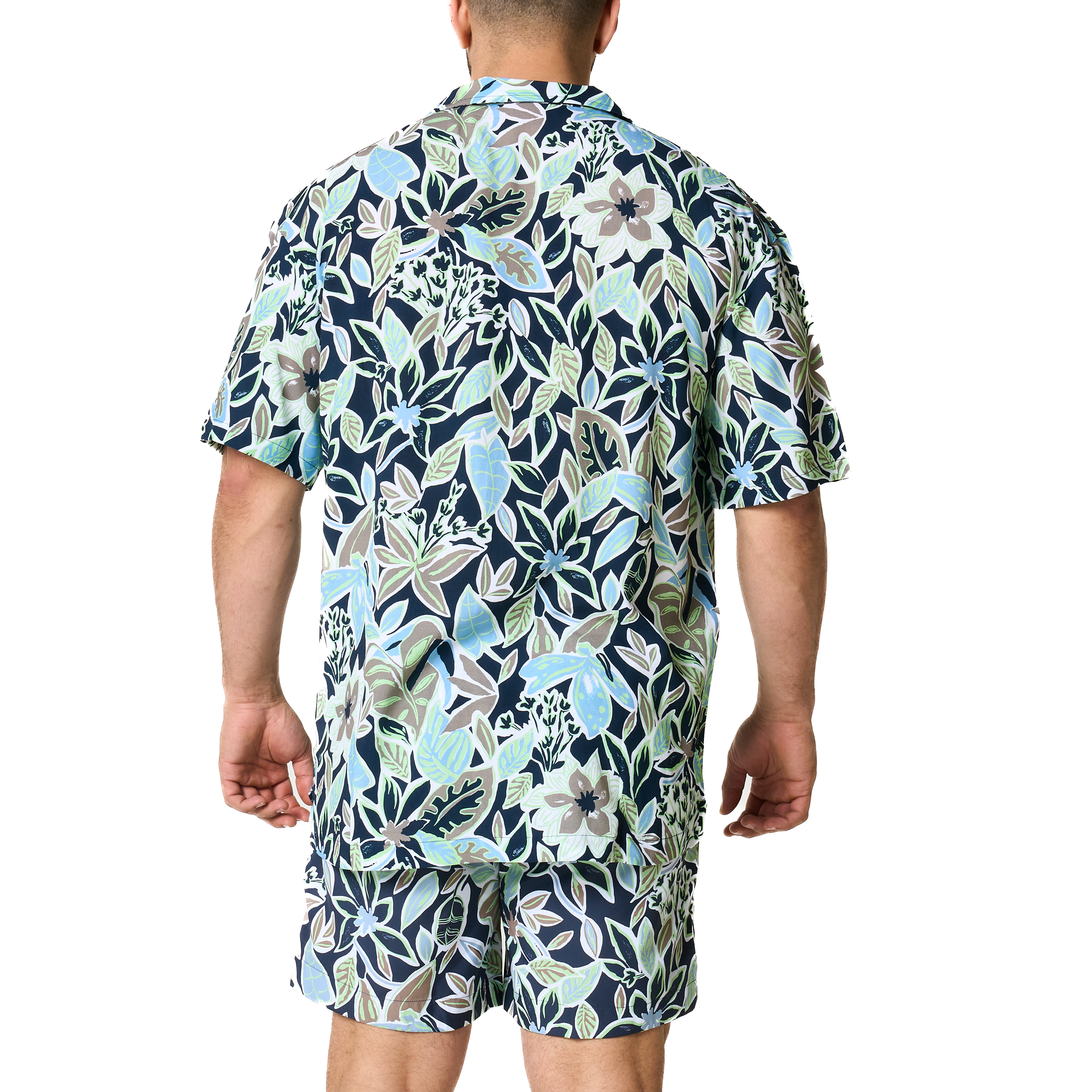 Mens HUGO Navy Leaf Print Relaxed Beach Shirt