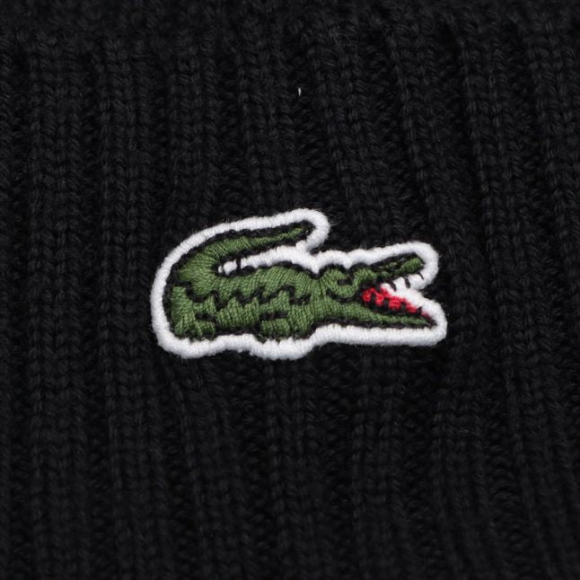 Mens Lacoste Black Knitted Beanie Hat