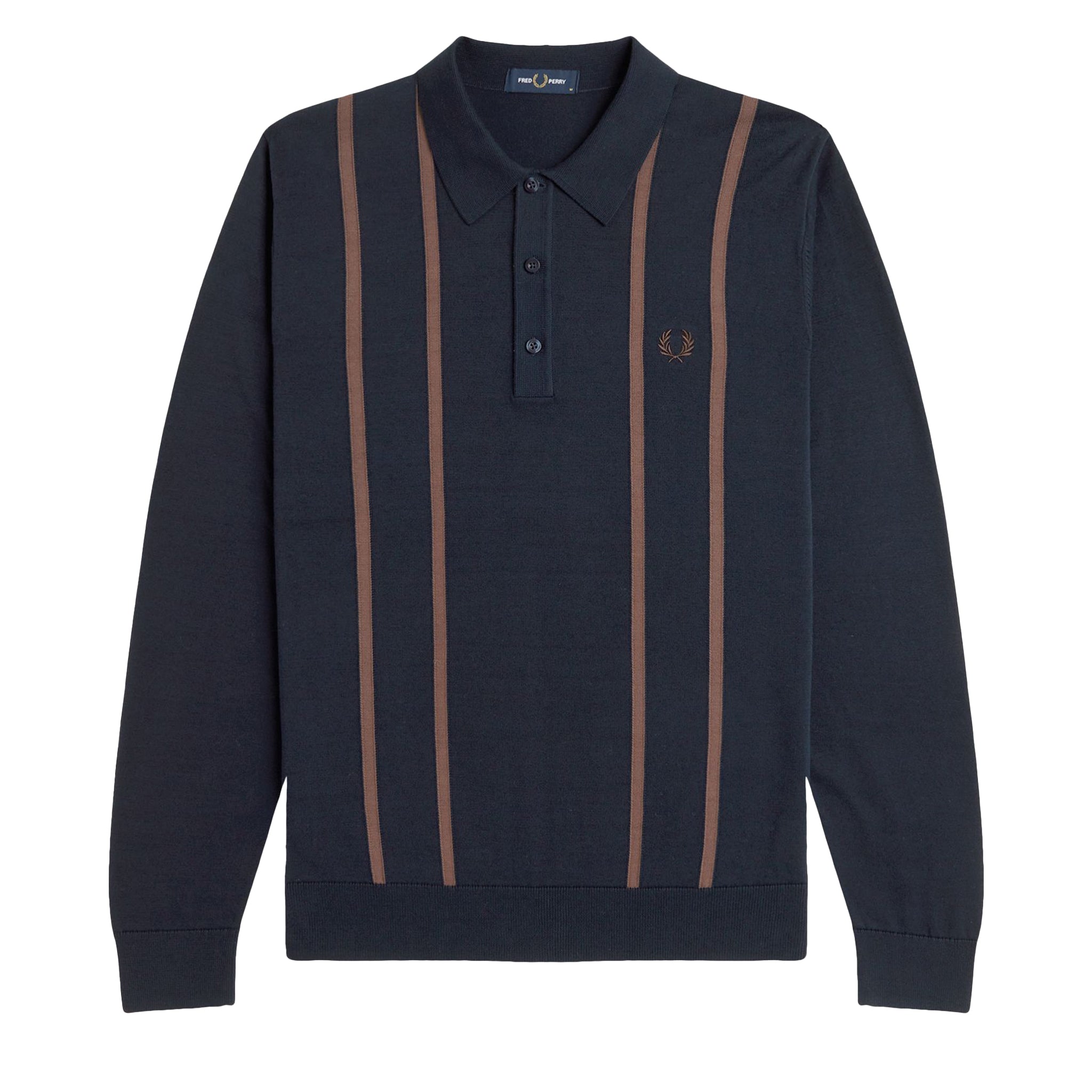 Mens Fred Perry Navy Vertical Stripe Knit L/s Polo
