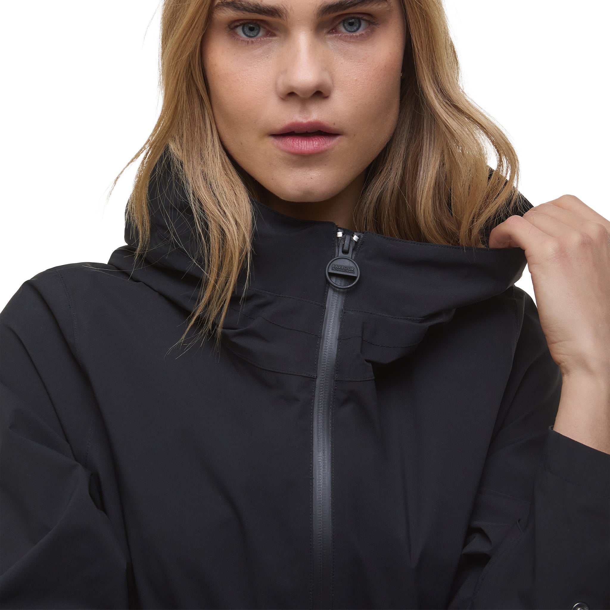 Womens Barbour International Black Longline Kyra Waterproof Coat