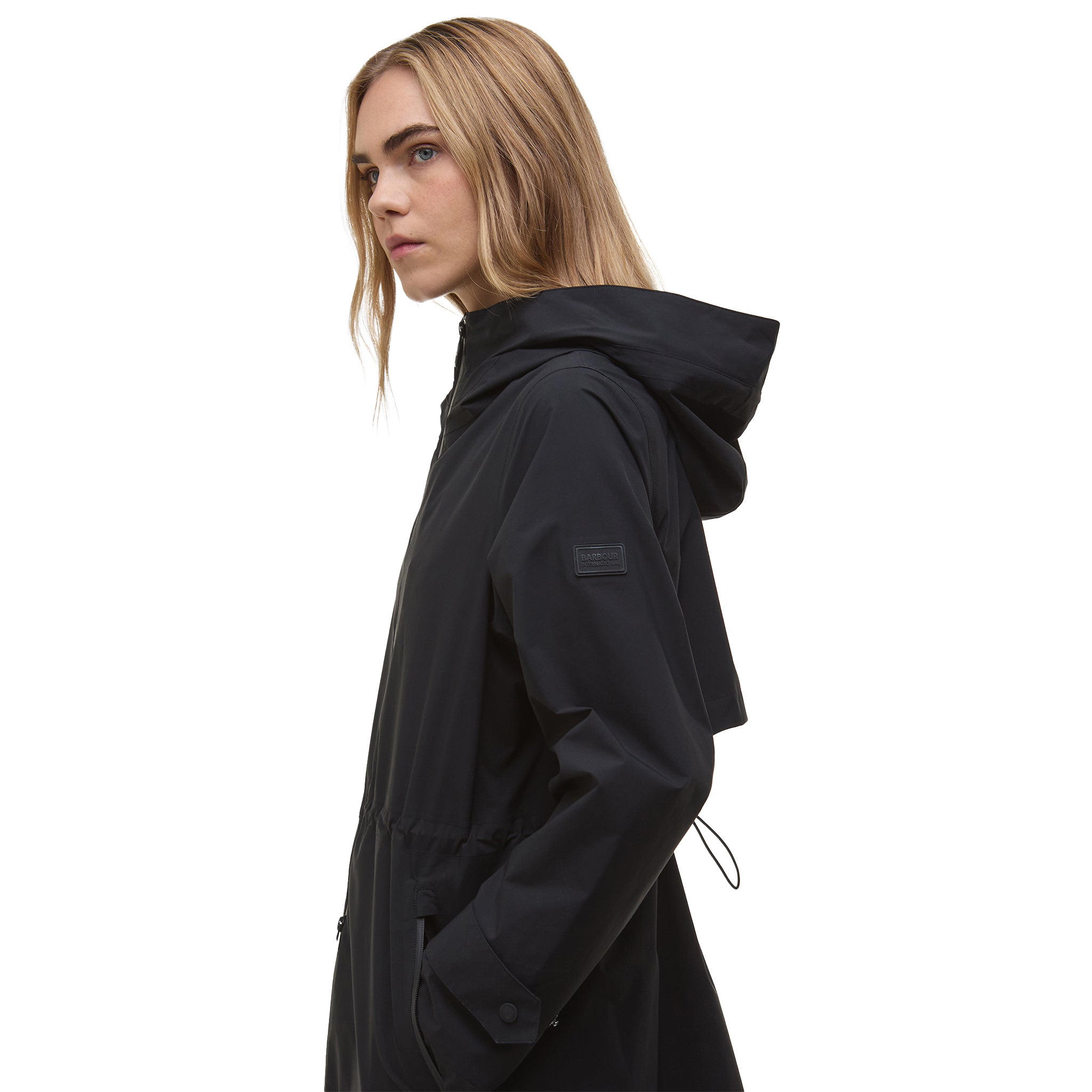 Womens Barbour International Black Longline Kyra Waterproof Coat