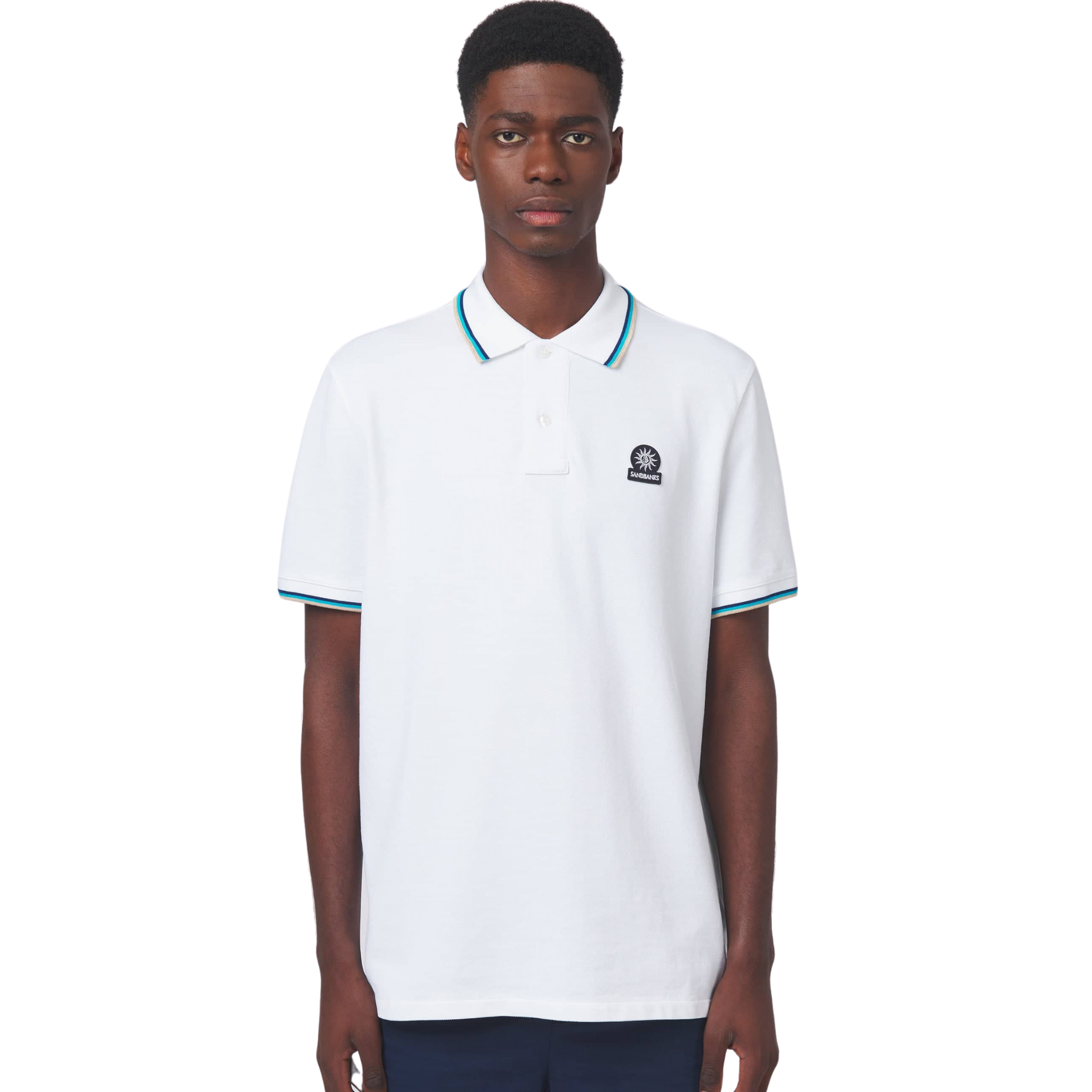 Mens Sandbanks White Badge Logo Tipped S/s Polo Shirt