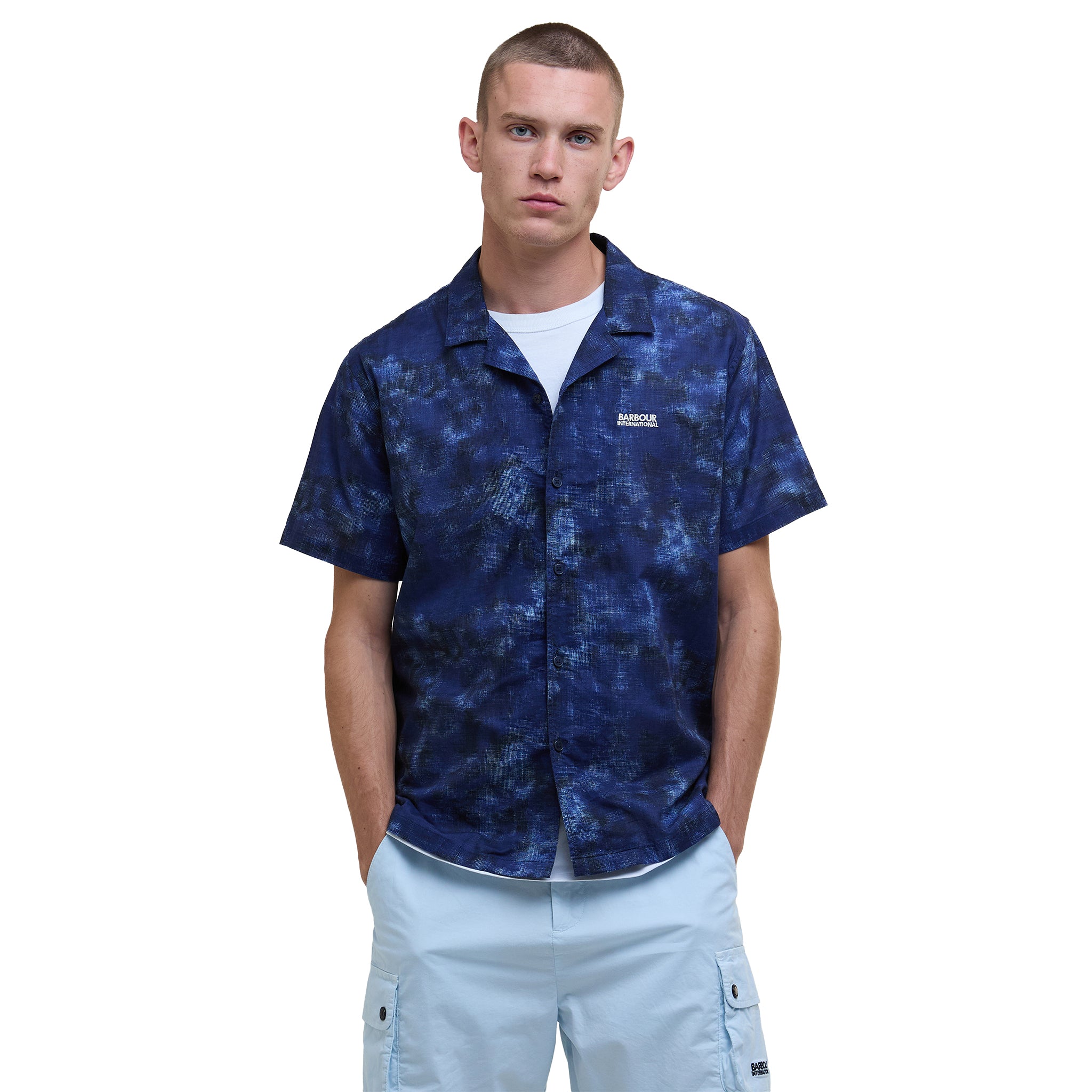 Mens Barbour International Midnight Blue Camo Ikat Summer S/s Shirt