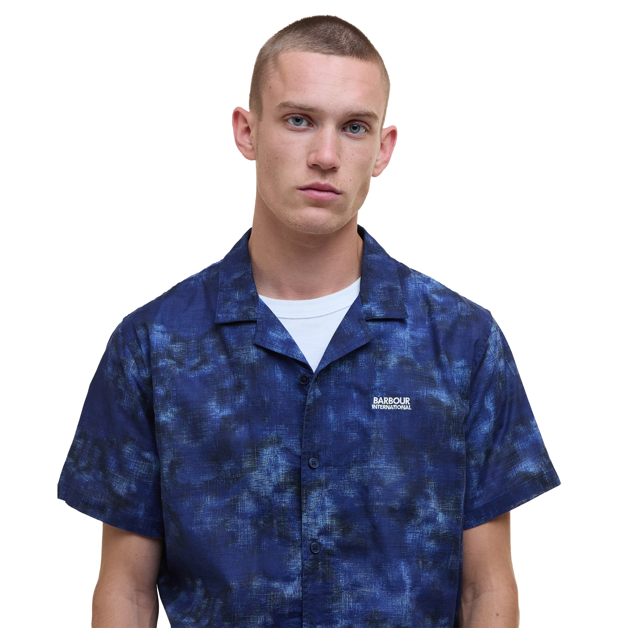Mens Barbour International Midnight Blue Camo Ikat Summer S/s Shirt