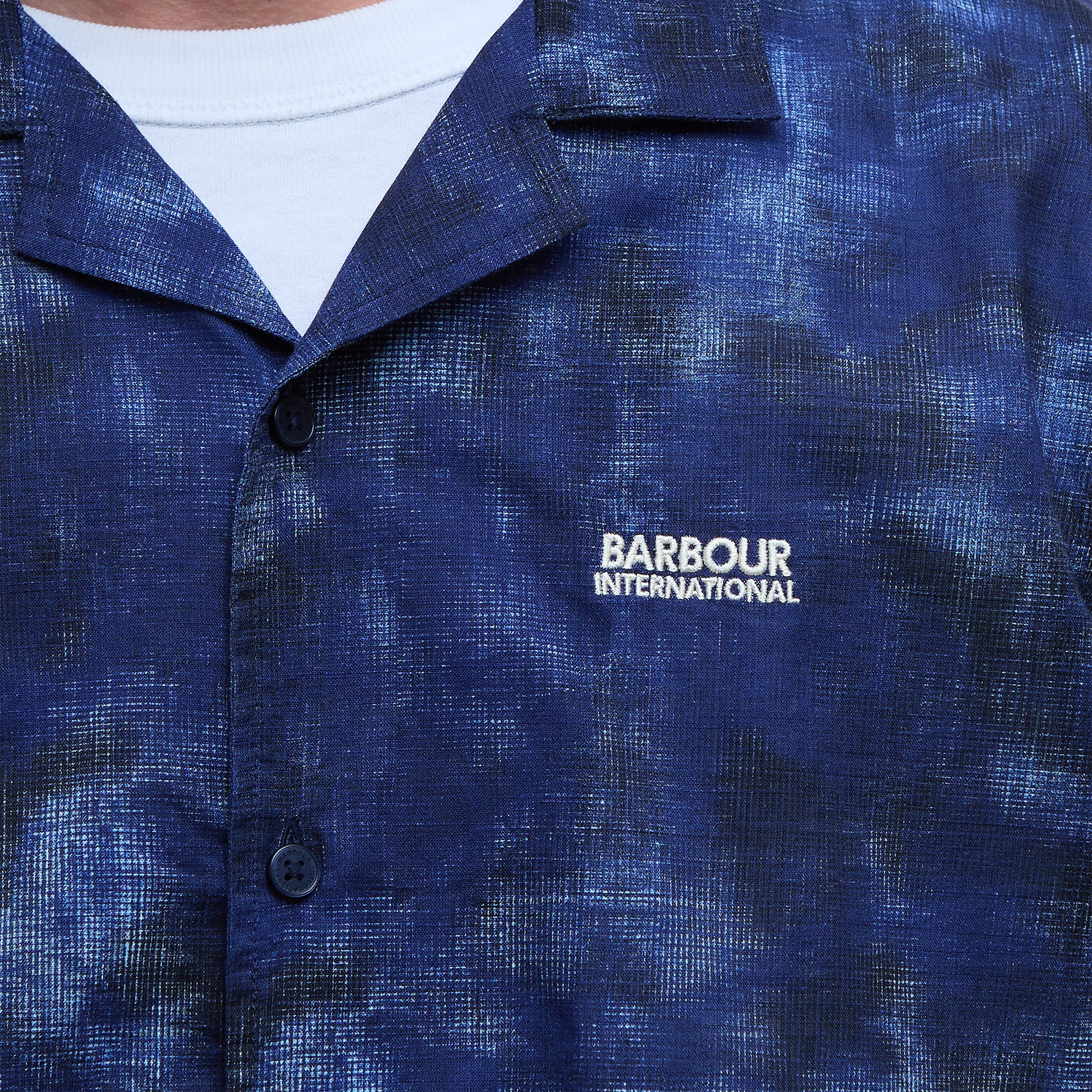 Mens Barbour International Midnight Blue Camo Ikat Summer S/s Shirt