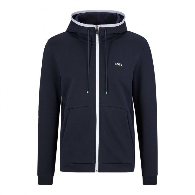 Mens BOSS Dark Blue Saggy 1 Hooded Zip Sweat Top
