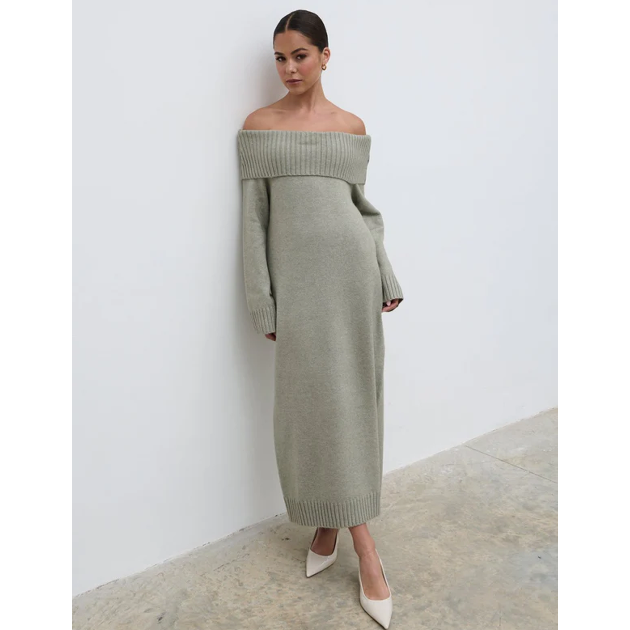 Womens Pretty Lavish Sage Renee Bardot Midaxi Dress