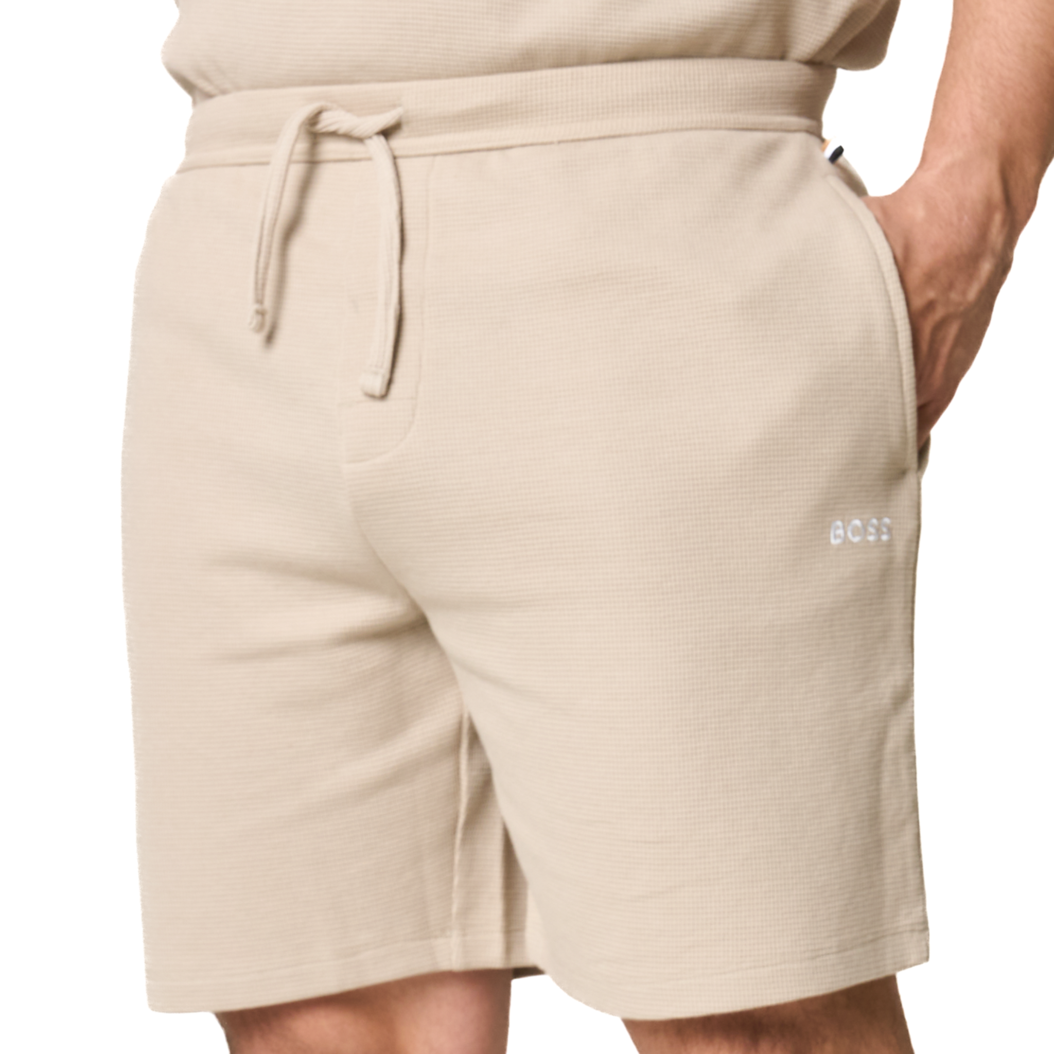 Mens BOSS Light Beige Waffle Lounge Shorts
