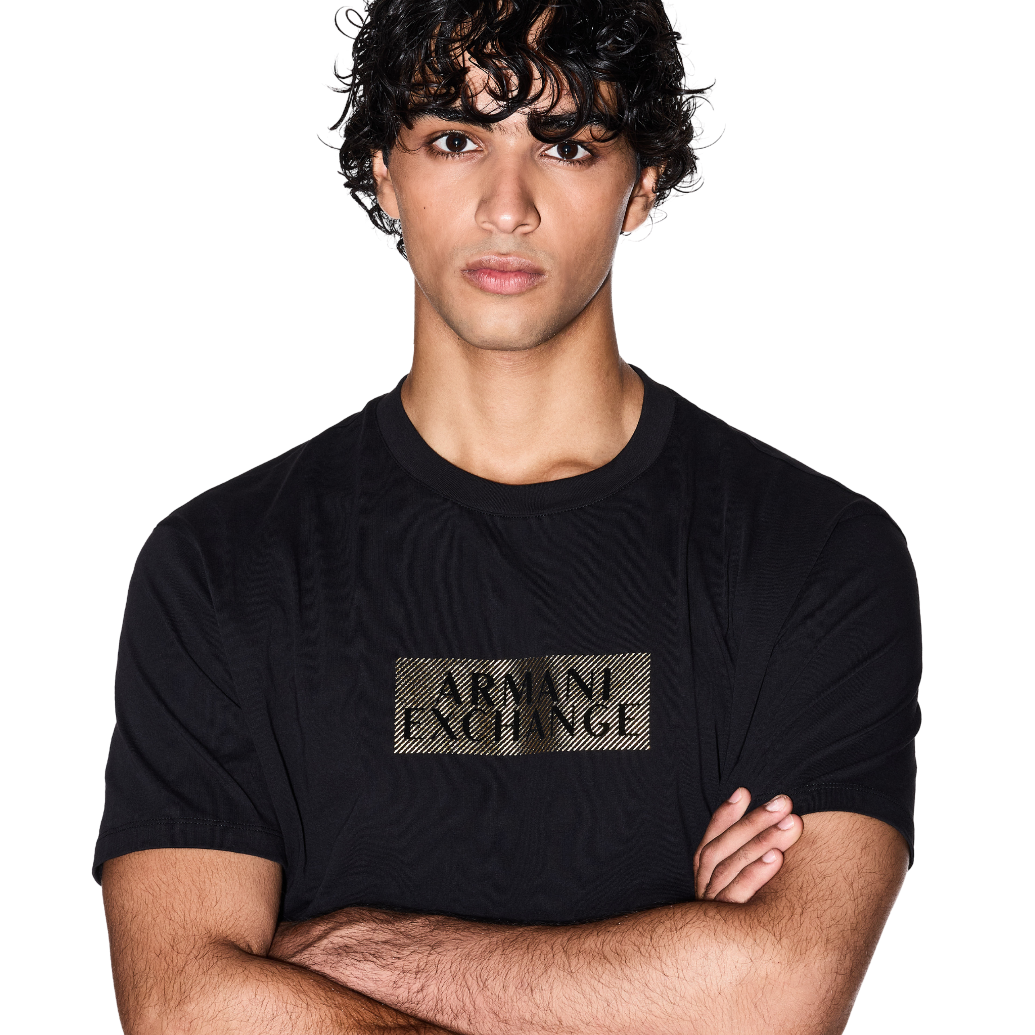 Mens Armani Exchange Black/Diagonal Gold S/s T Shirt
