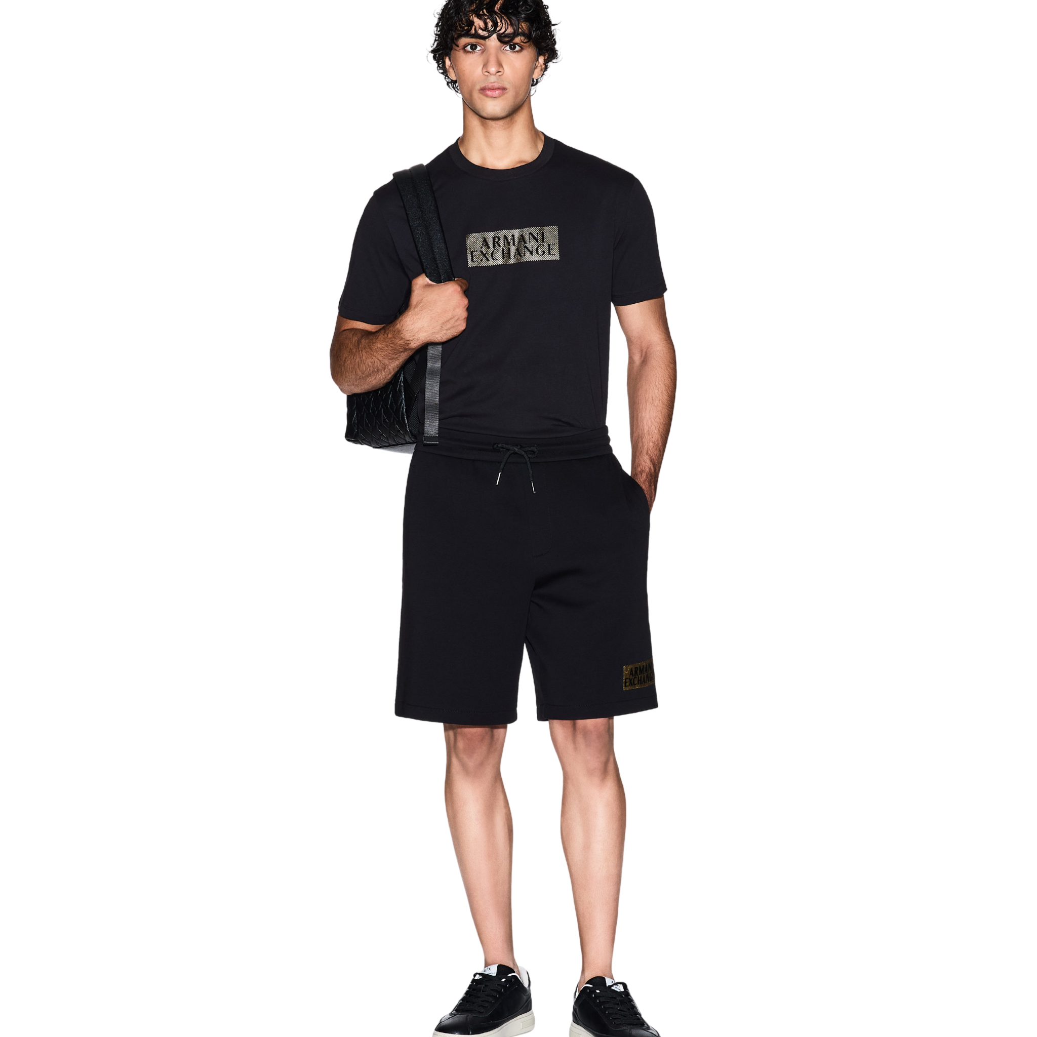 Mens Armani Exchange Black/Diagonal Gold S/s T Shirt