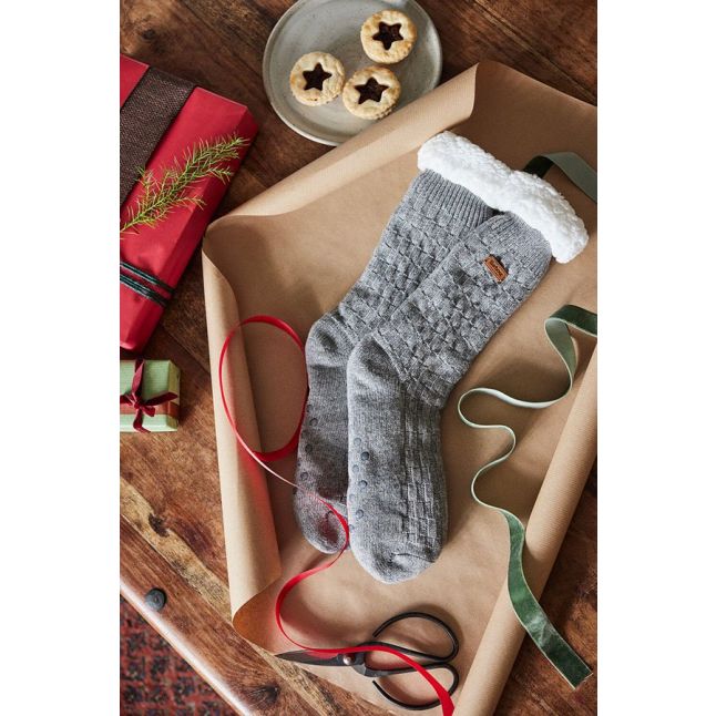 Womens Barbour Grey Melange Cable Knit Lounge Socks