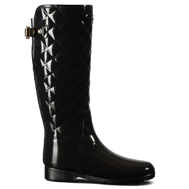 Hunter Boot Womens Black Refined Gloss Quilted Tall Wellington Hurleys