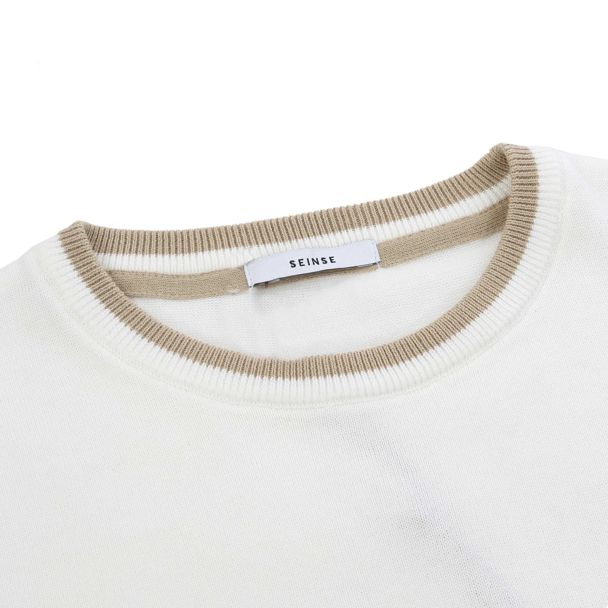 Mens SEINSE Off White/Beige Knitted S/s T Shirt