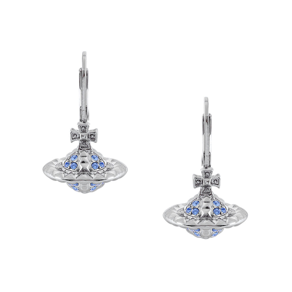 Womens Rhodium/Light Sapphire Mayfair Small Orb Earrings