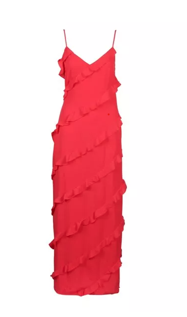 Womens Pretty Lavish Ruby Red Nadine Ruffle Maxi Dress