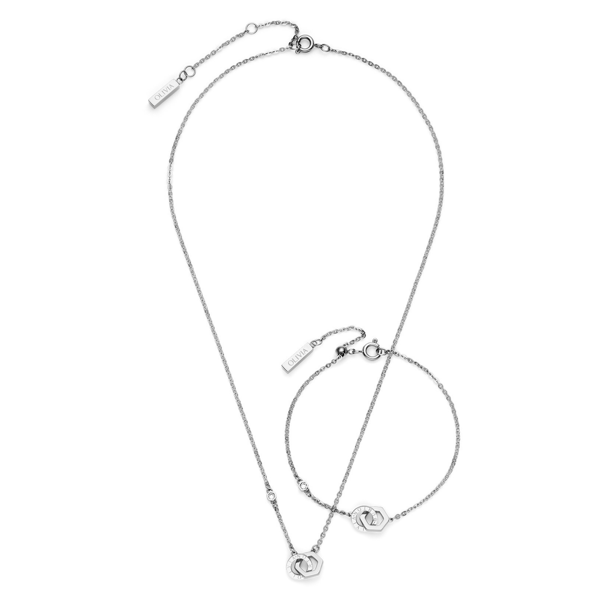 Olivia Burton Silver Interlink Necklace Bracelet Gift Set Hurleys