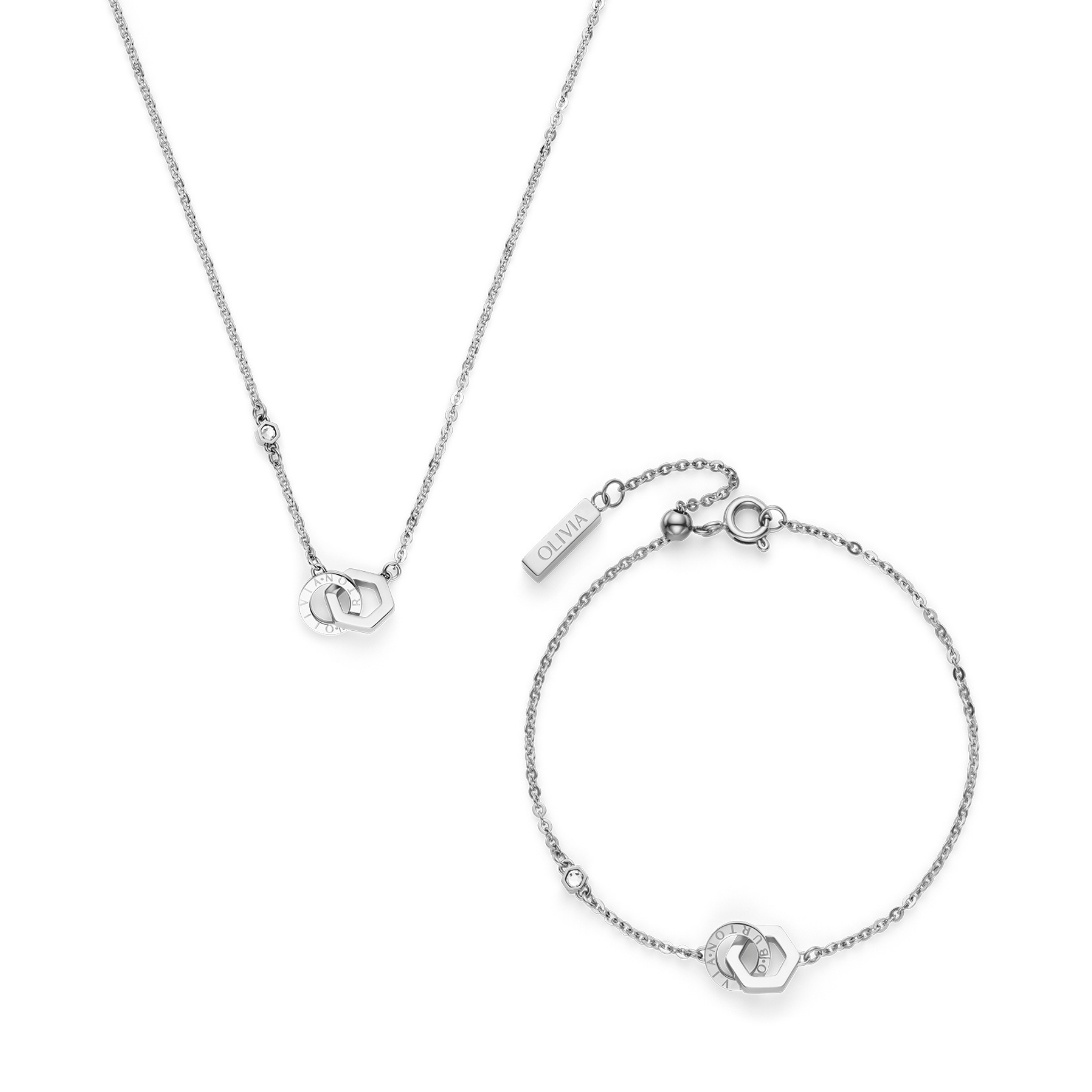 Womens Olivia Burton Silver Interlink Necklace & Bracelet Gift Set