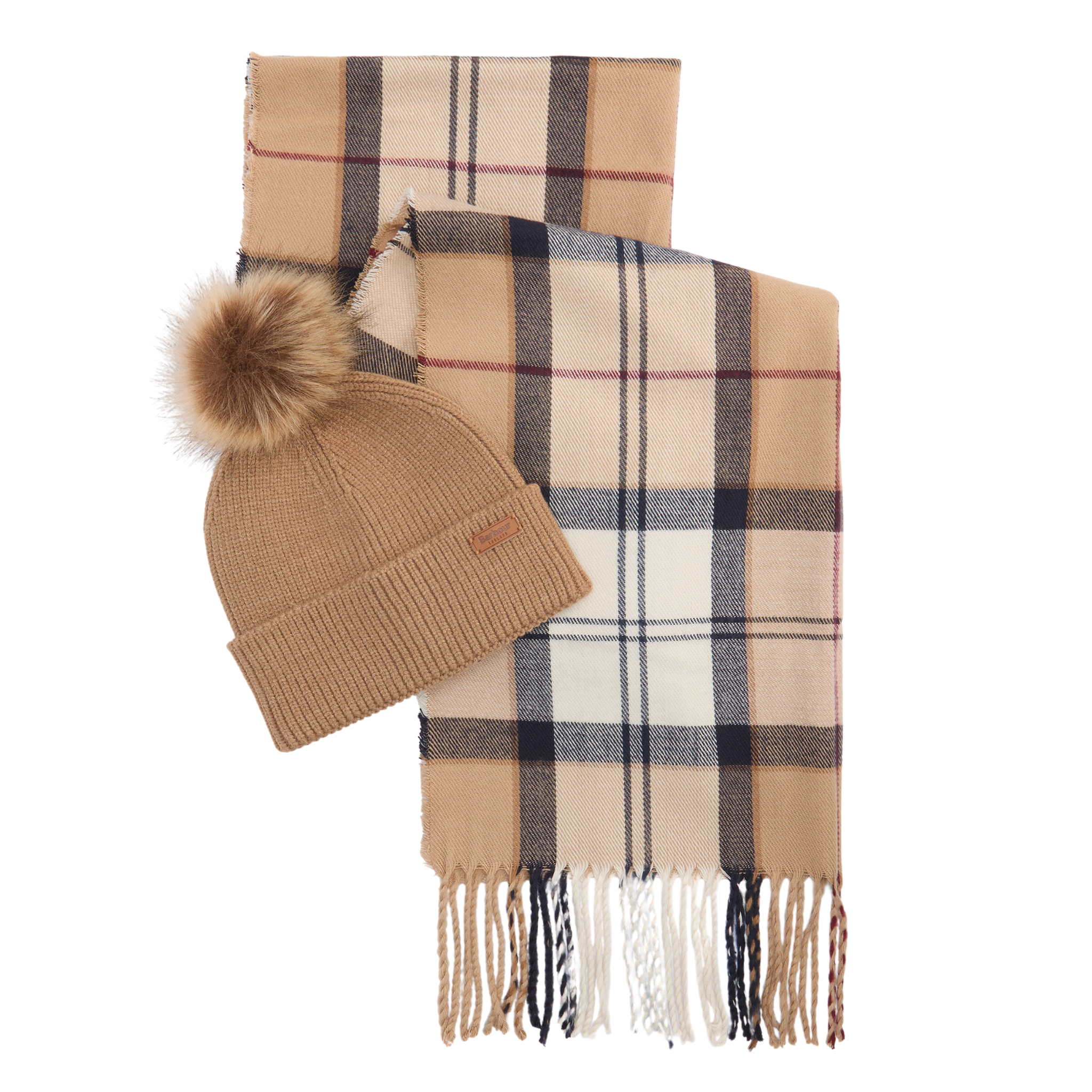 Womens Barbour Hessian Tartan Dover Beanie & Hailes Scarf Gift Set