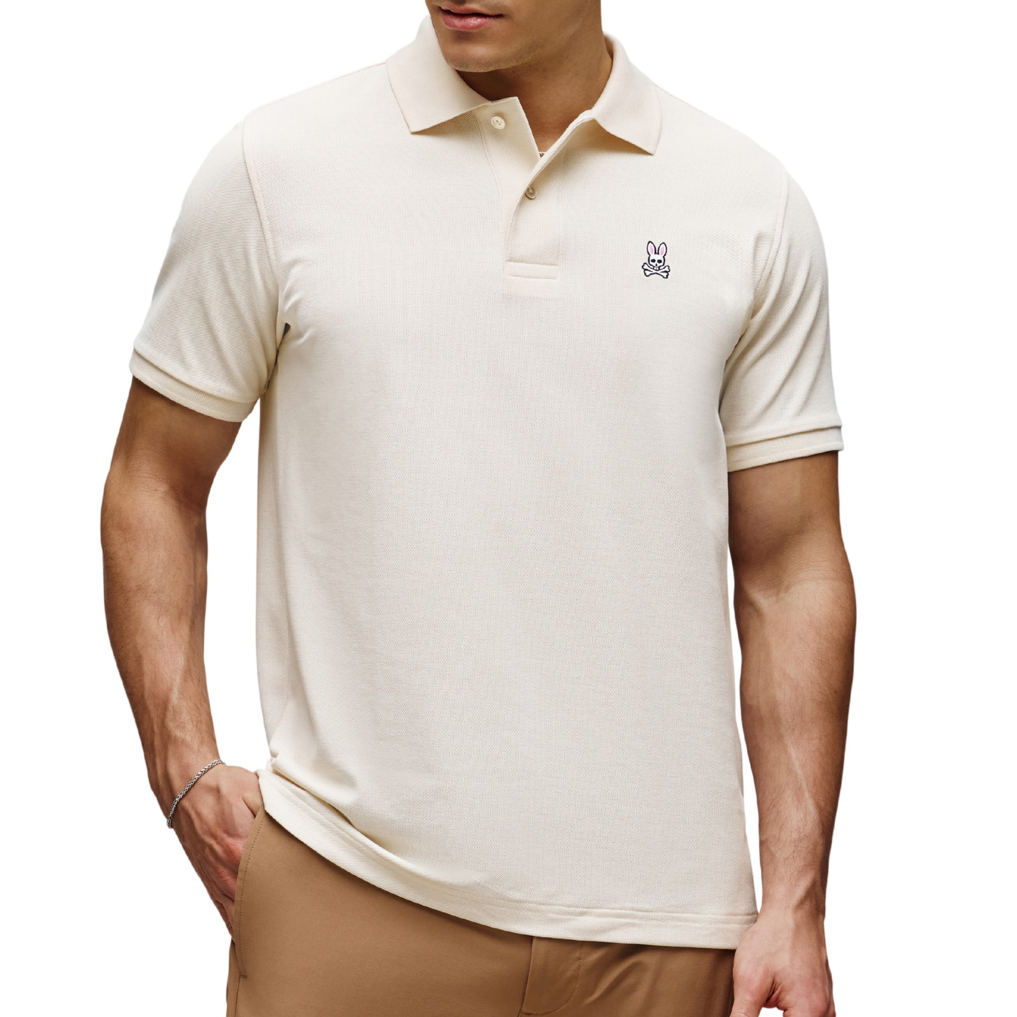 Mens Psycho Bunny White Cap Grey Classic Pique S/s Polo