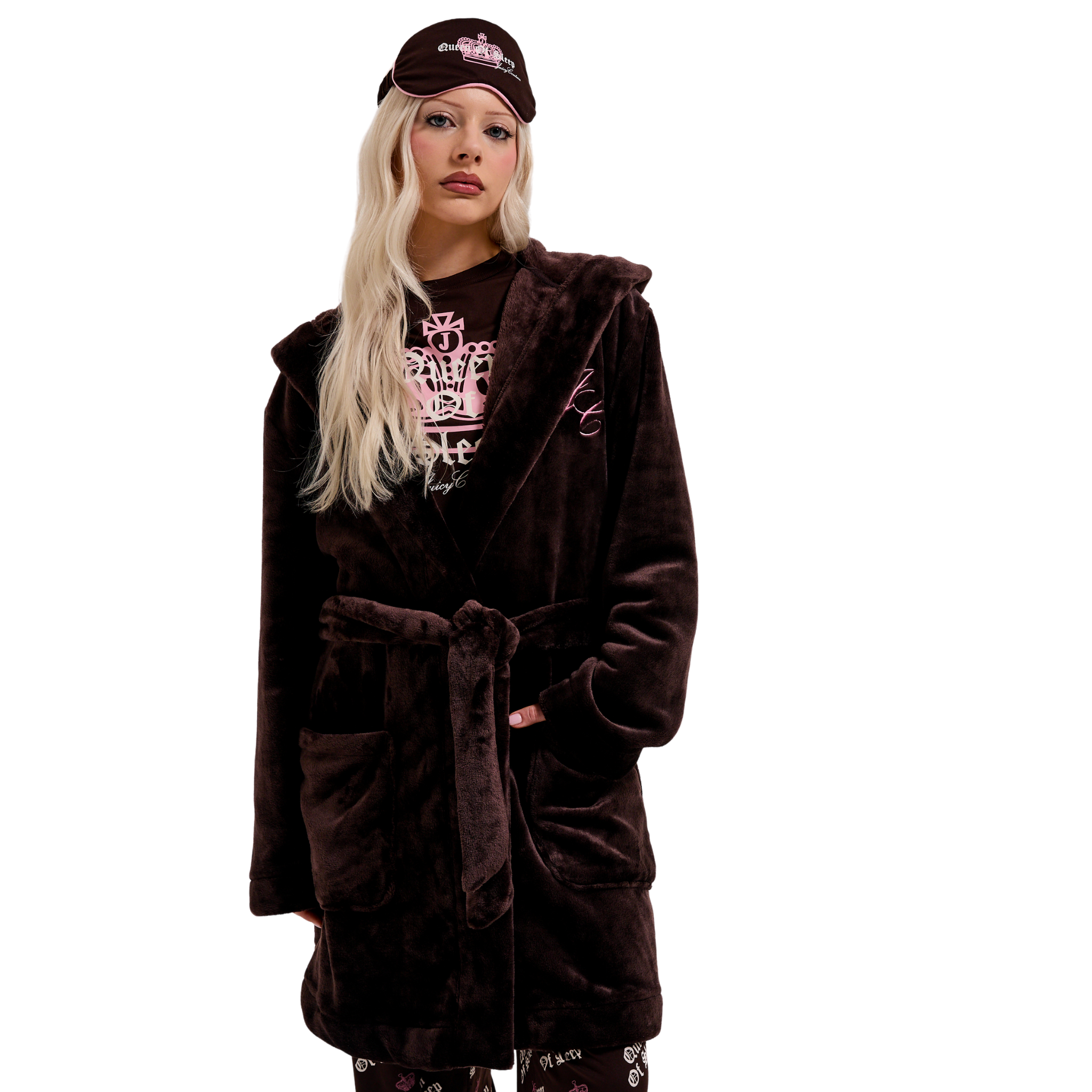 Womens Juicy Couture Java Crown Plush Hooded Robe