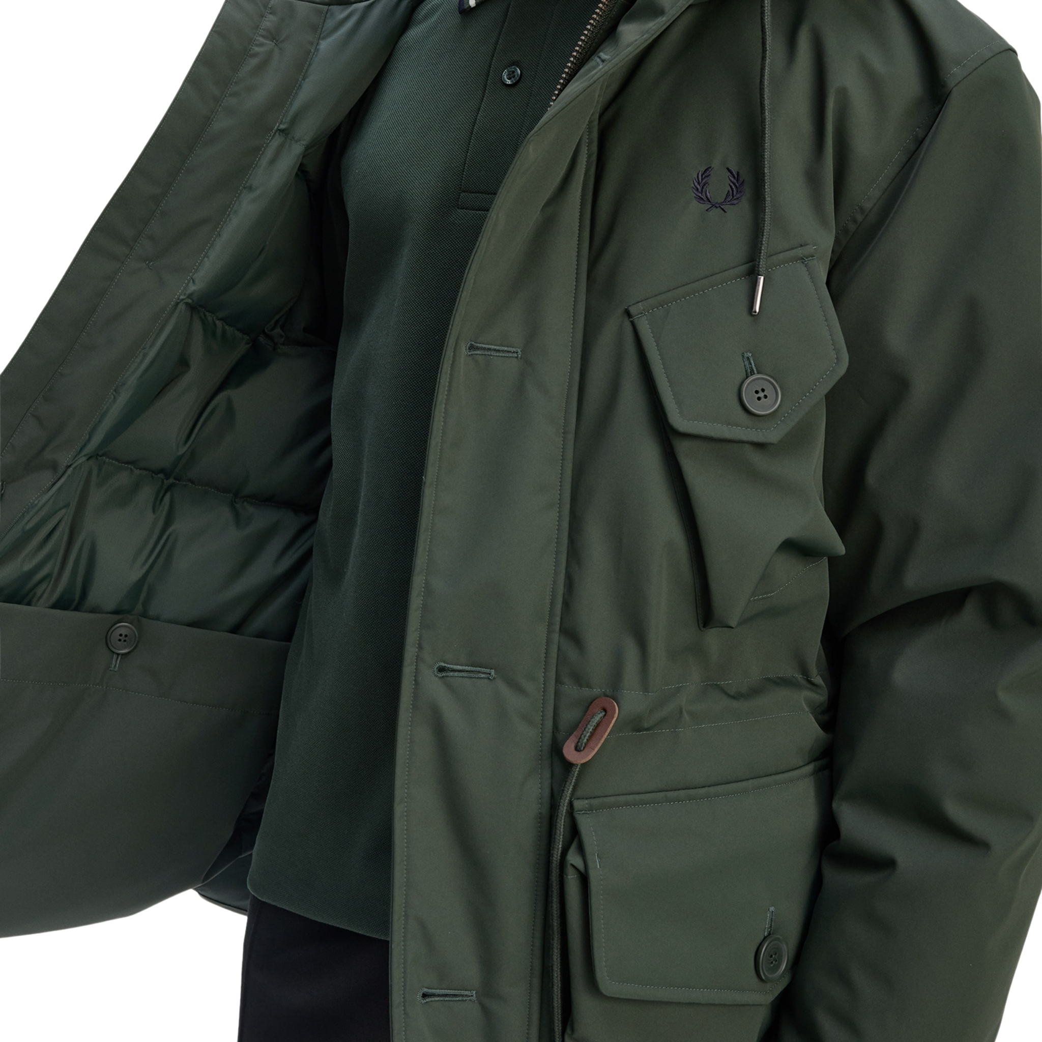 Mens Fred Perry Court Green Patch Pocket Puffer Jacket