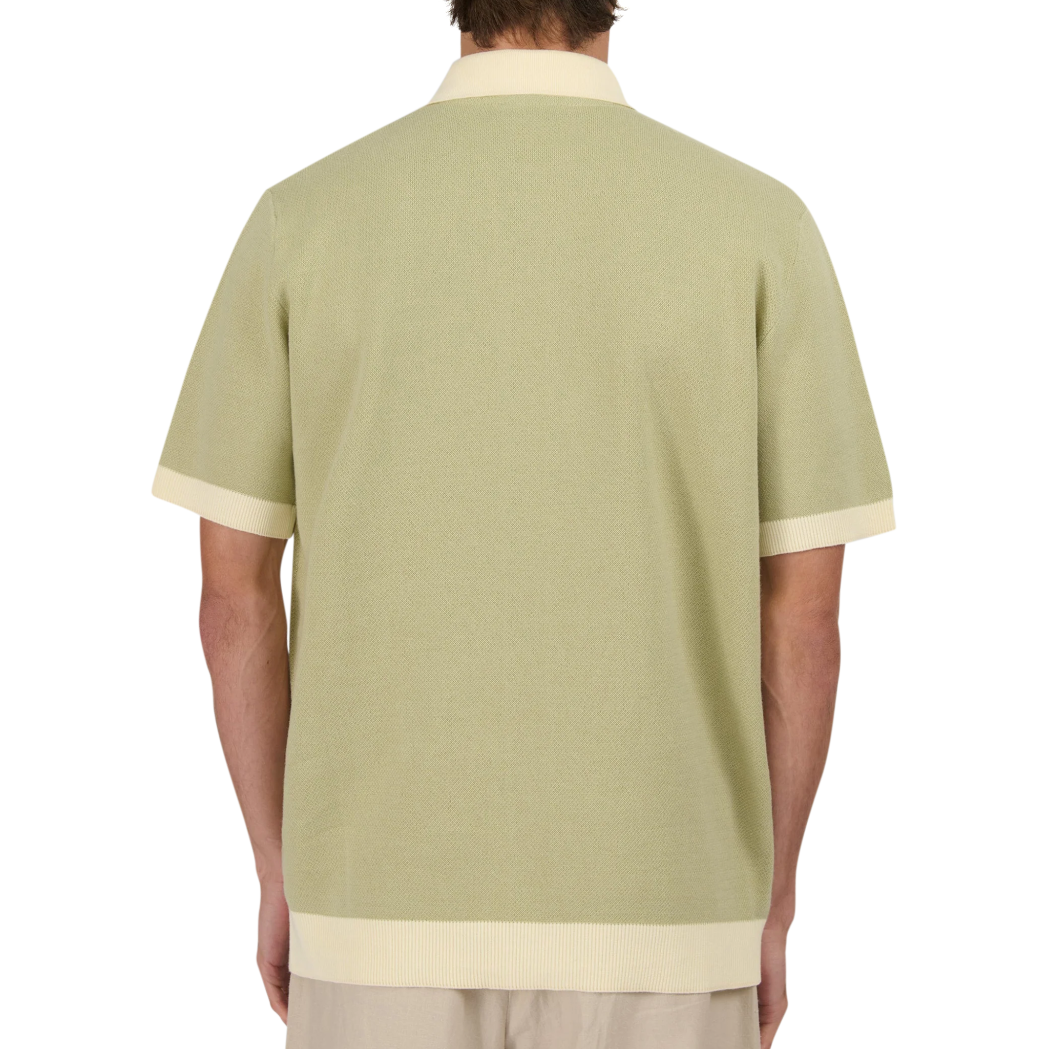 Mens Sandbanks Sage Knitted Full Button S/s Polo Shirt