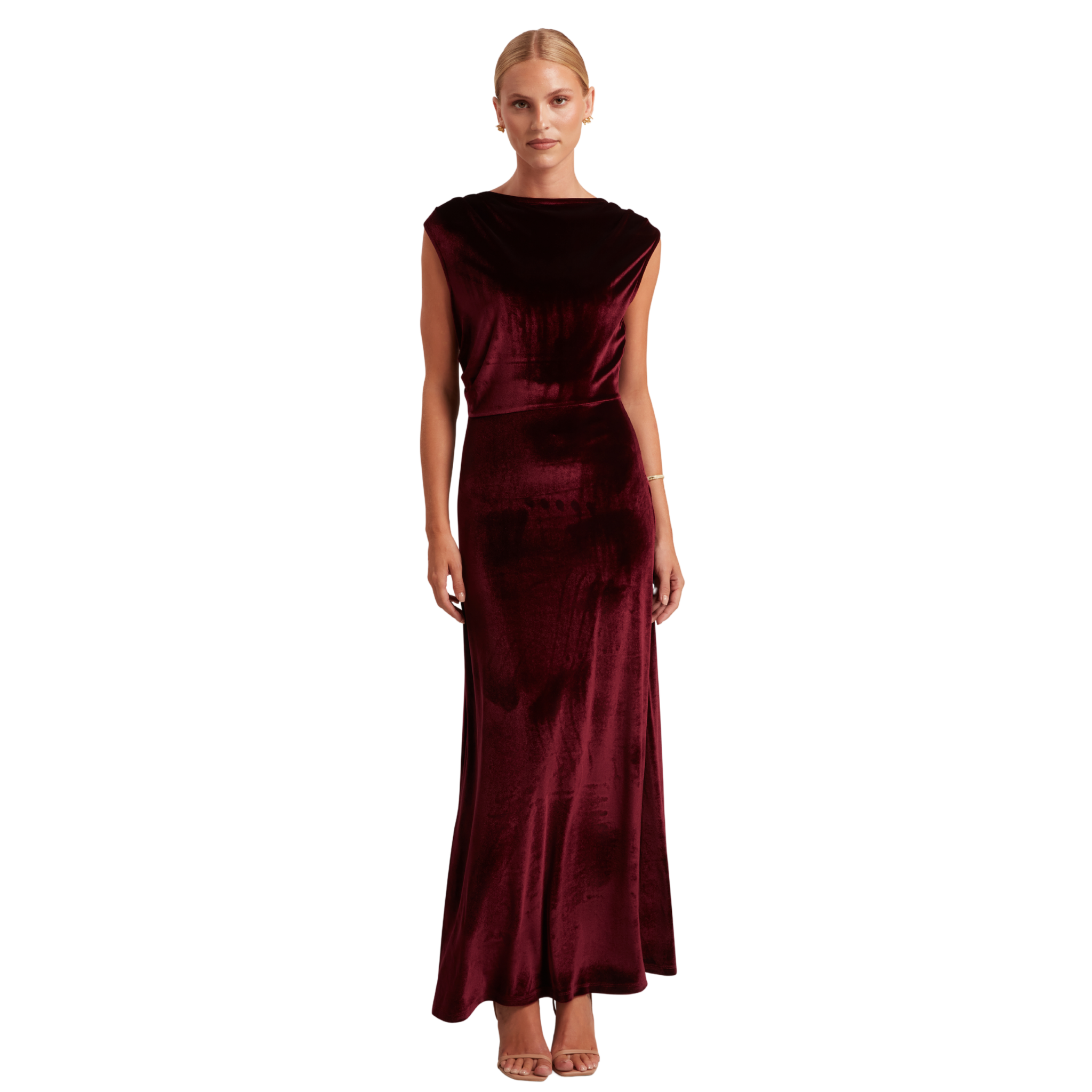 Womens Ted Baker Maroon Mirien Drape Detail Velvet Maxi Dress